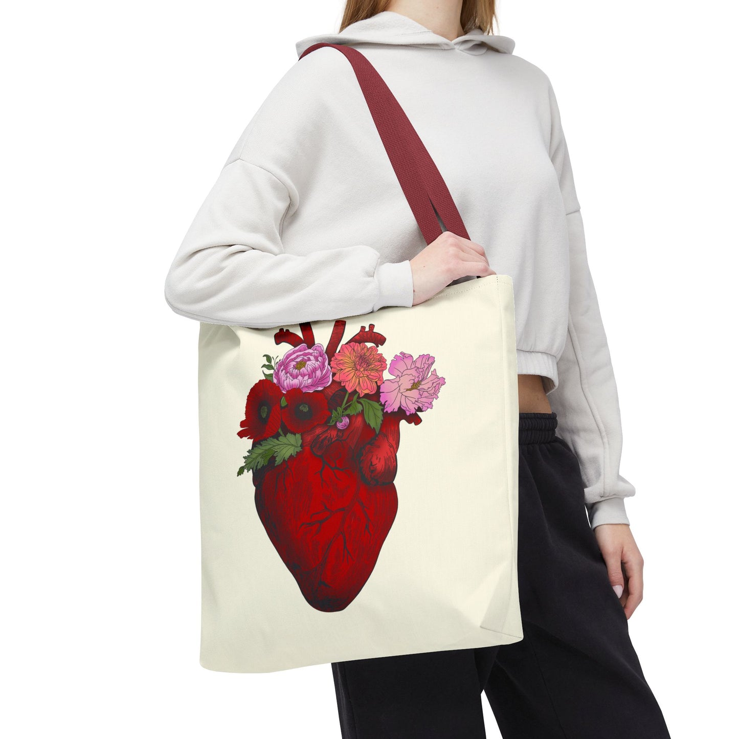 Anatomical Heart Floral Tote Bag — Valentine & Everyday Gift Tote