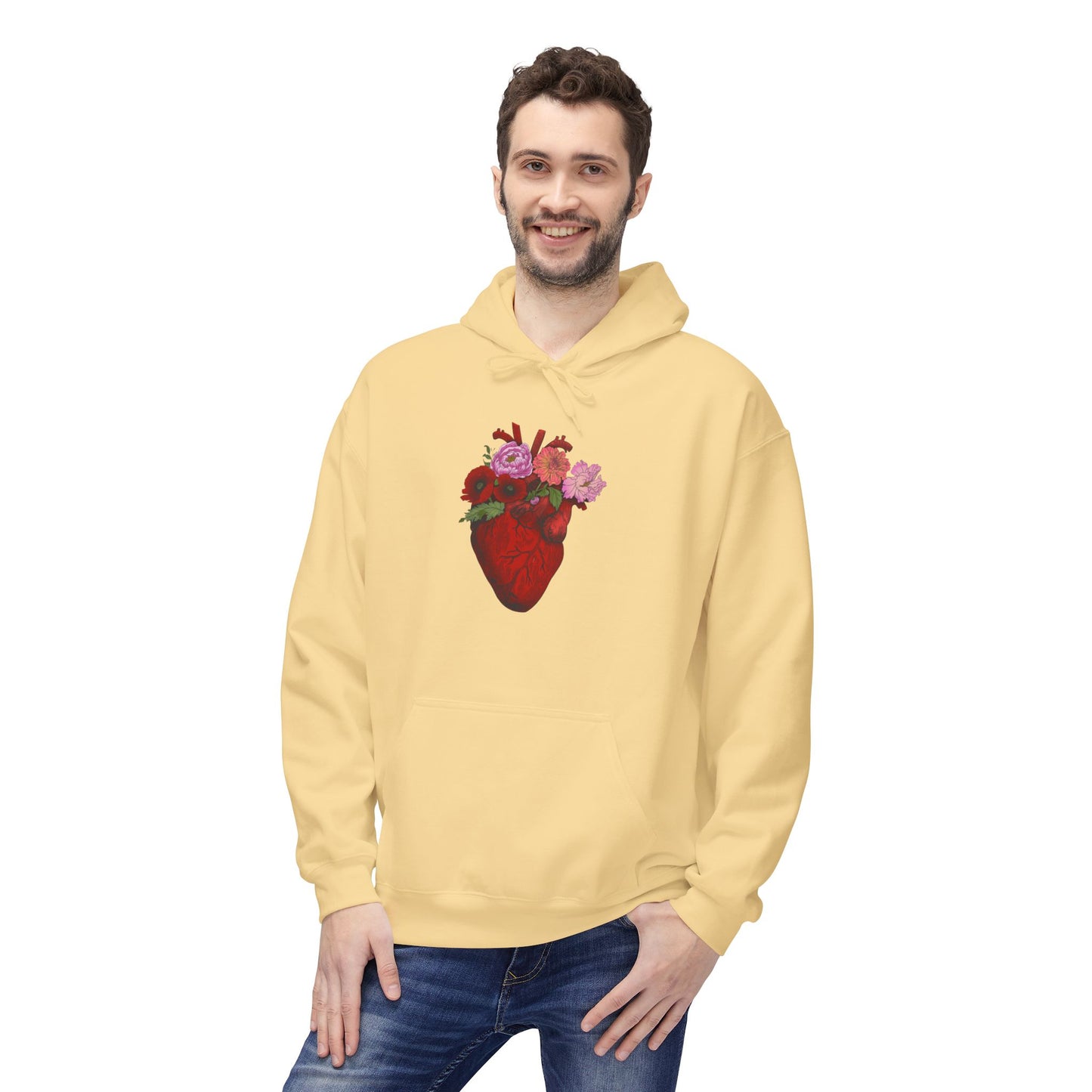 Floral Anatomical Heart Hoodie — Botanical Heart Graphic Pullover