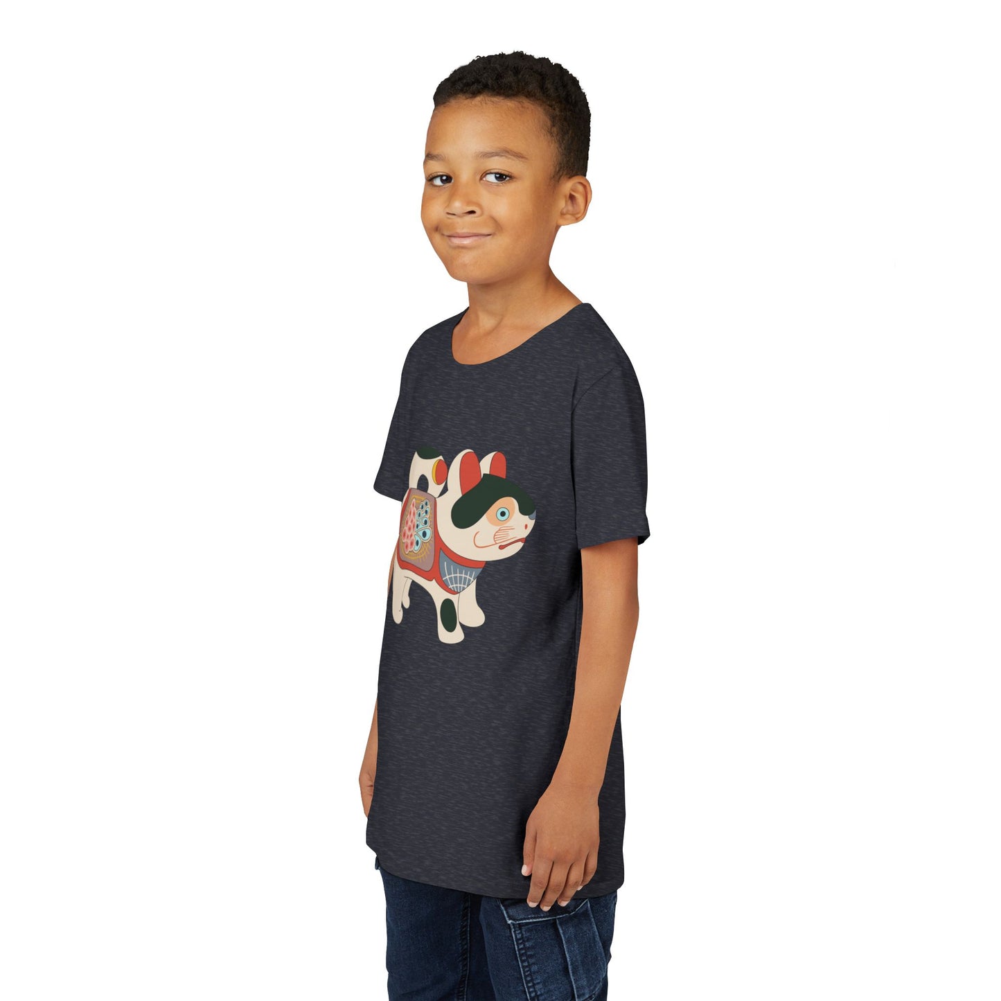 Lucky Inu Hariko illustration by Kawasaki Kyosen Youth Tshirt— Japanese Lucky Cat Tee