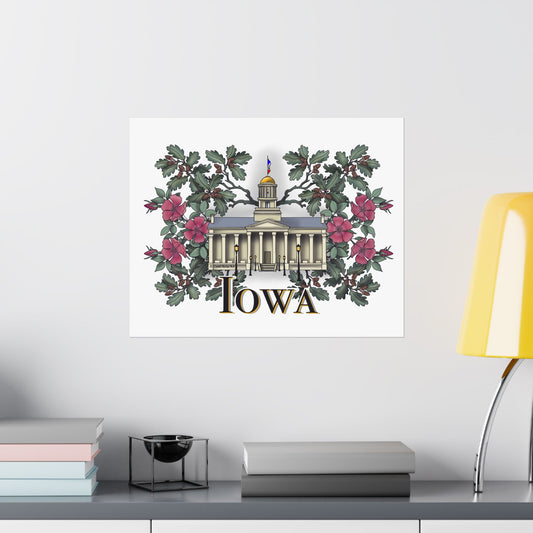 Iowa Satin Poster - Vintage State Capitol Art with Floral Design