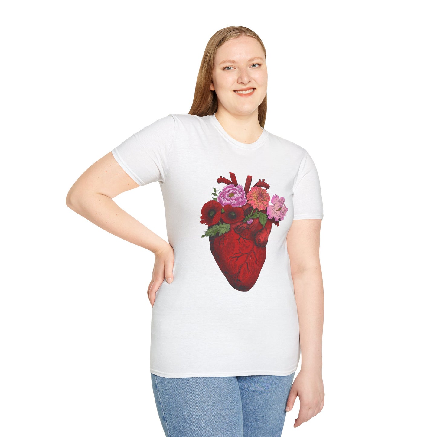 Floral Anatomical Heart T-Shirt — Botanical Heart Illustration Tee