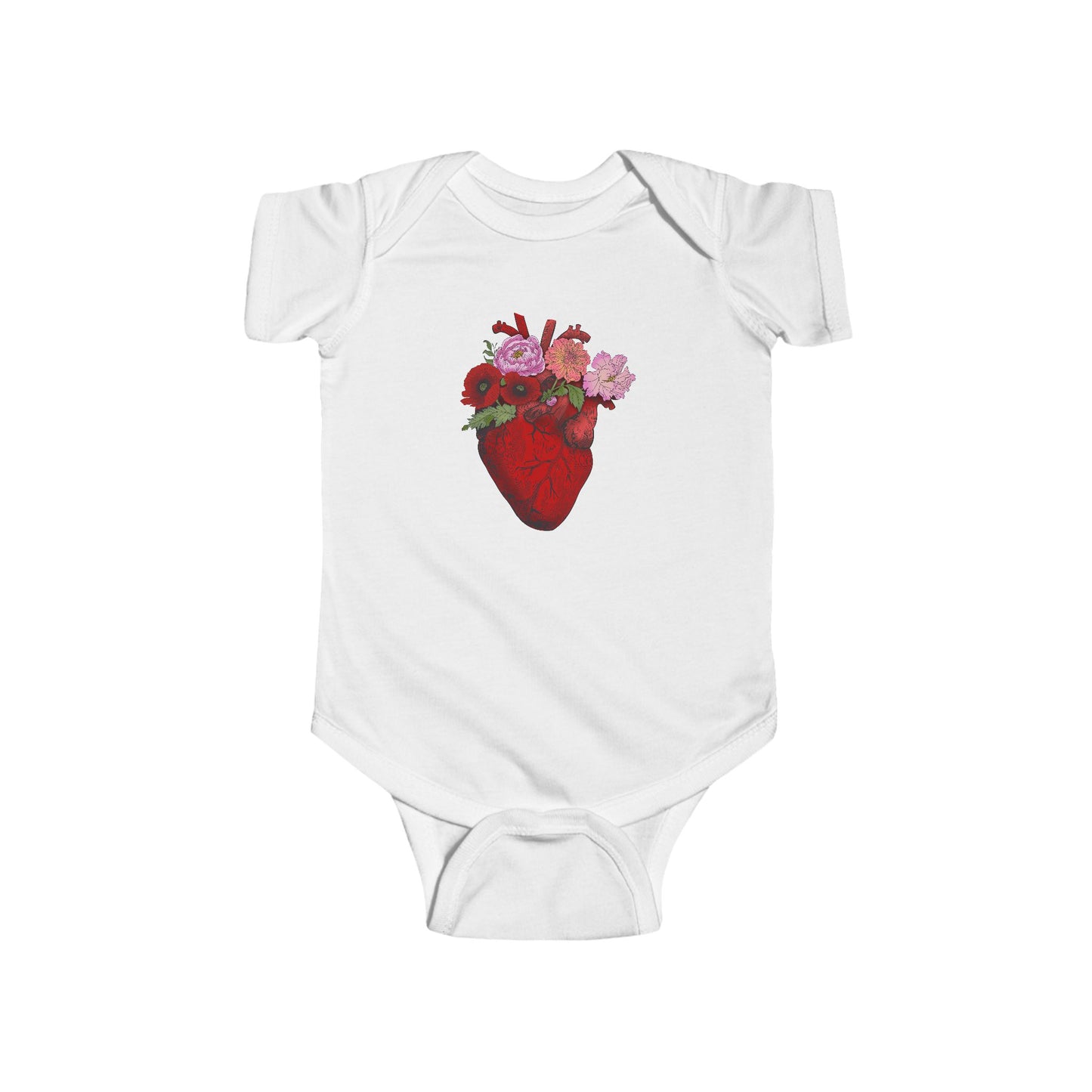Heart with Flowers Baby Onesie– Floral Anatomical Infant Onesie