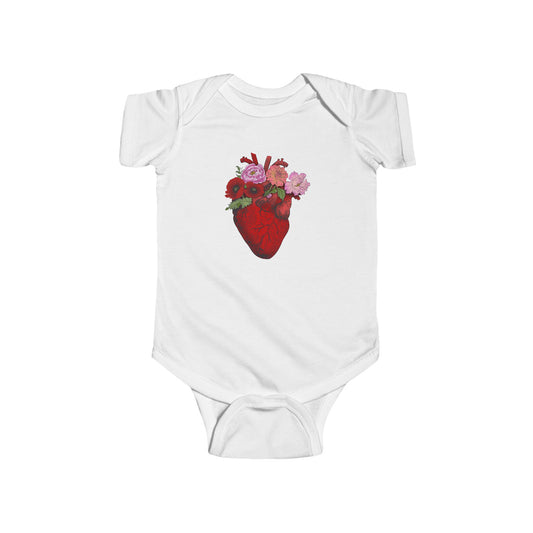 Heart with Flowers Baby Onesie– Floral Anatomical Infant Onesie