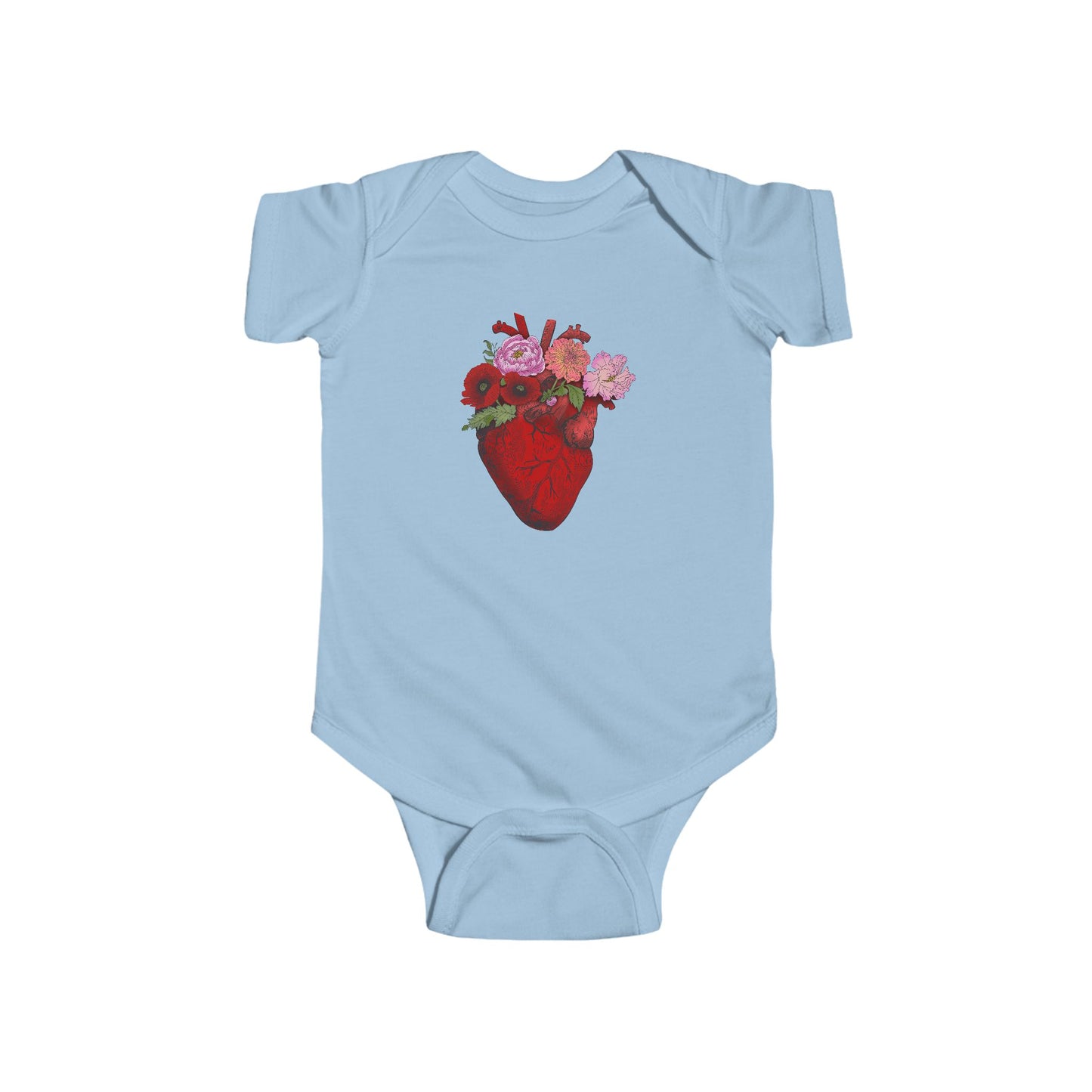 Heart with Flowers Baby Onesie– Floral Anatomical Infant Onesie