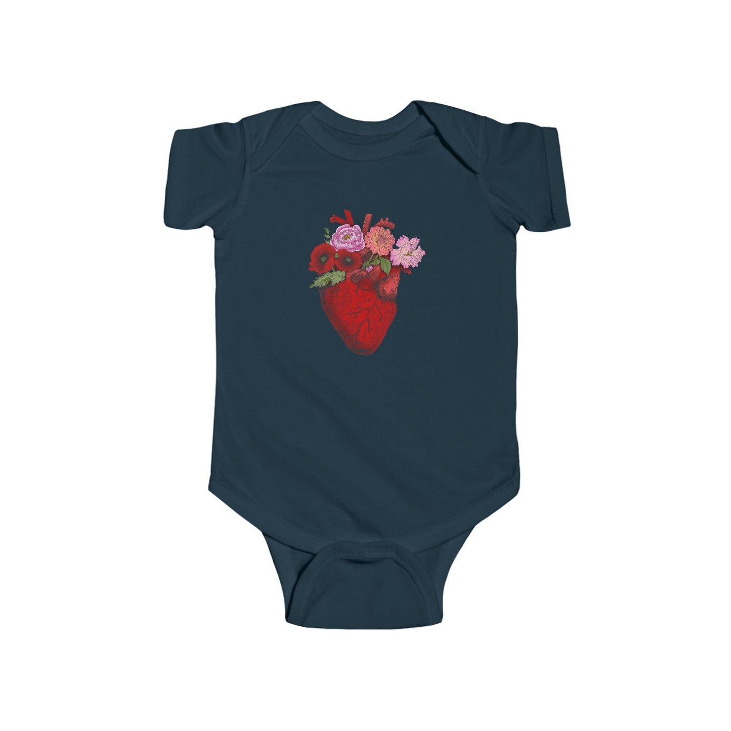 Heart with Flowers Baby Onesie– Floral Anatomical Infant Onesie