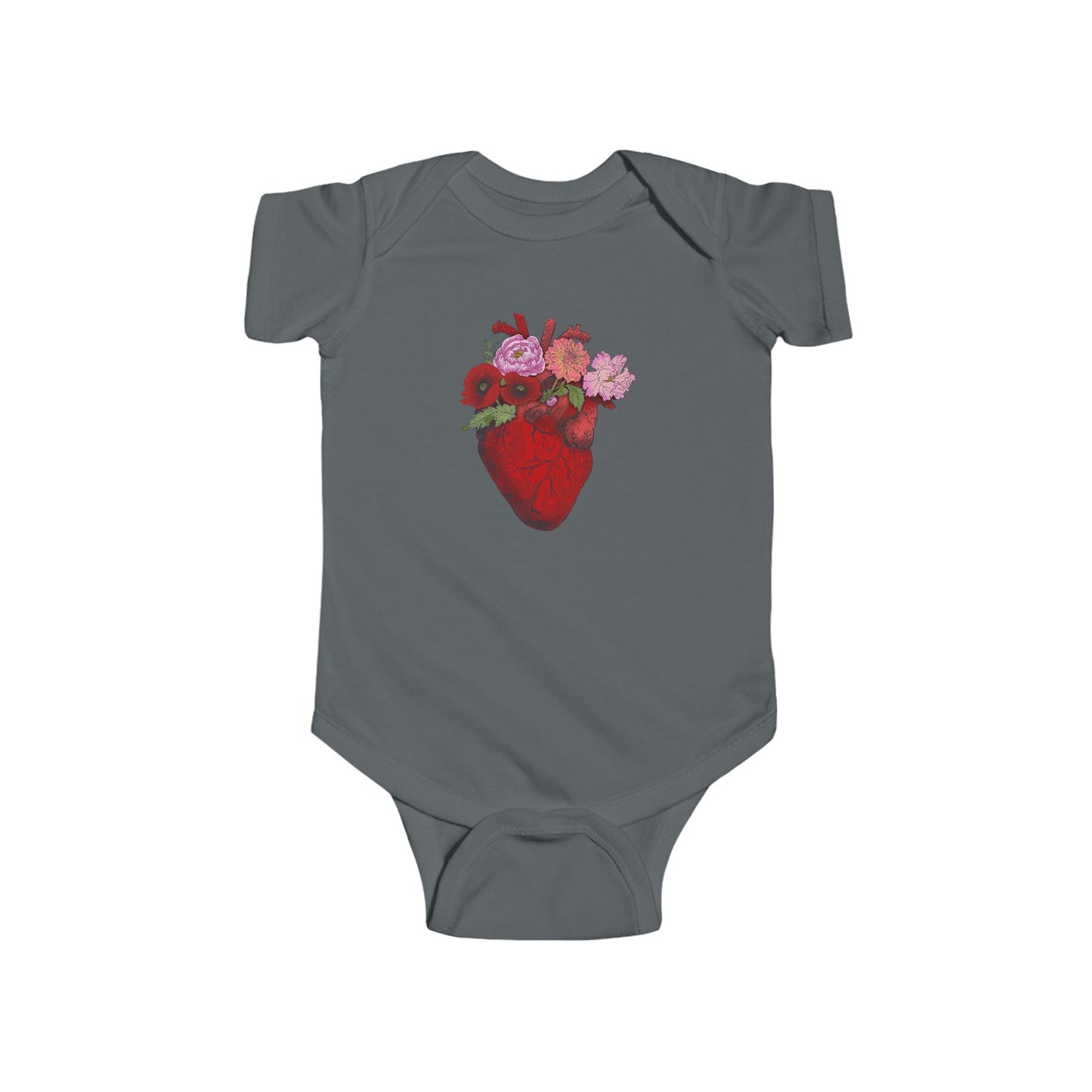Heart with Flowers Baby Onesie– Floral Anatomical Infant Onesie