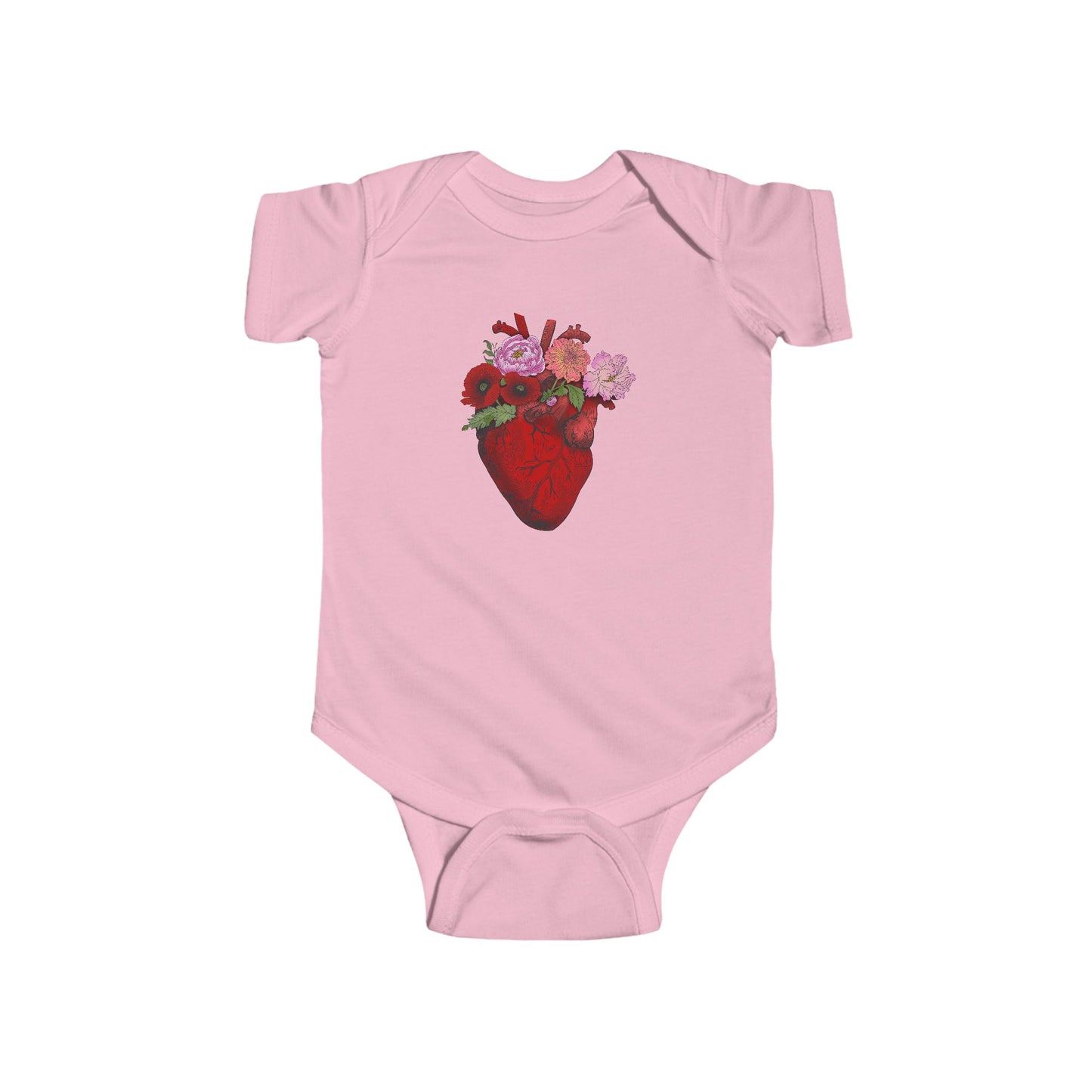 Heart with Flowers Baby Onesie– Floral Anatomical Infant Onesie
