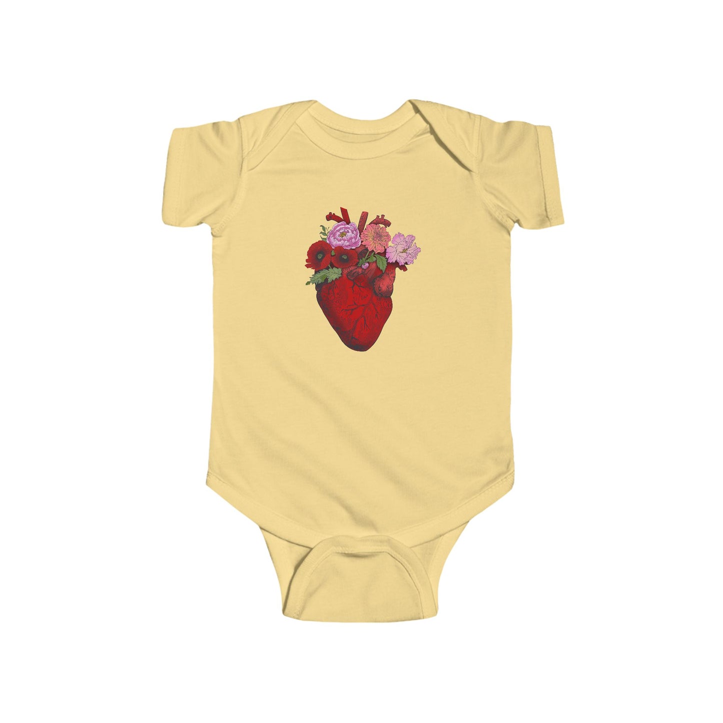 Heart with Flowers Baby Onesie– Floral Anatomical Infant Onesie