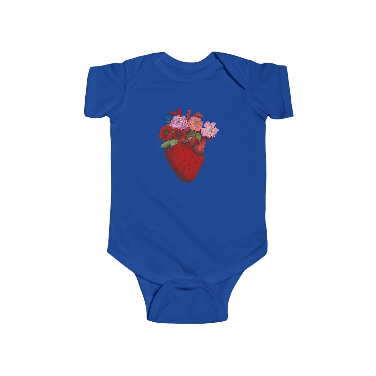 Heart with Flowers Baby Onesie– Floral Anatomical Infant Onesie