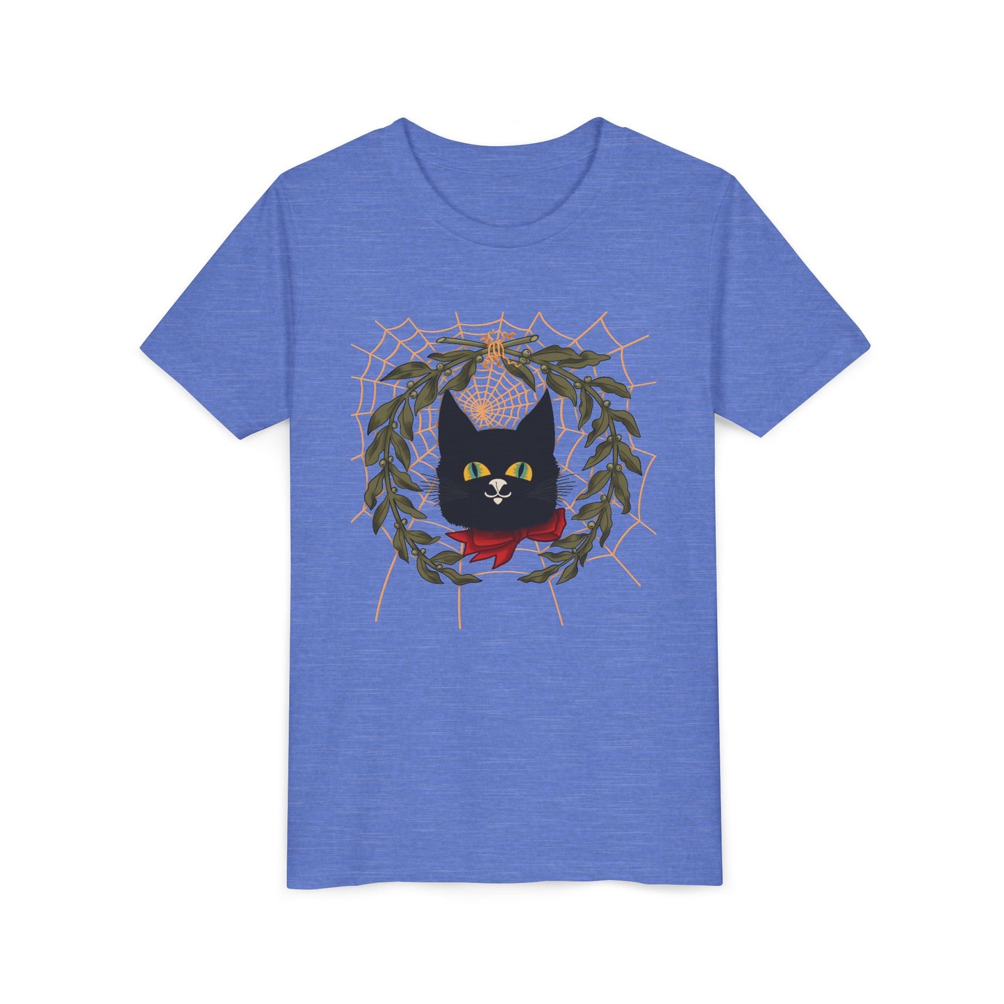 Youth Tee — Black Cat Wreath Holiday Shirt