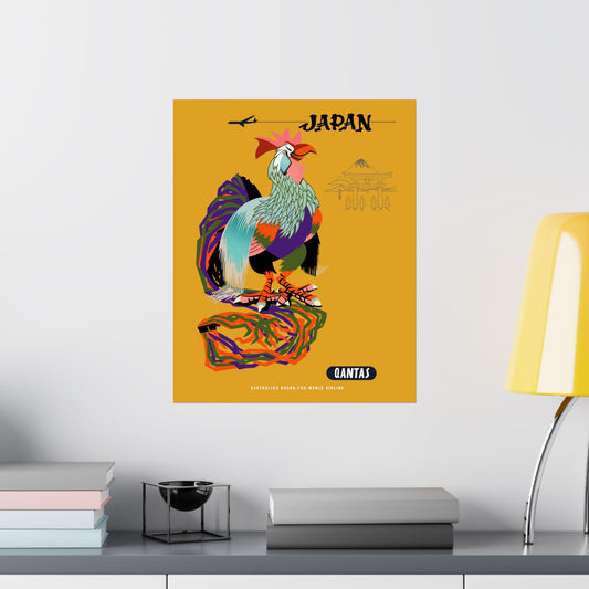 Vintage Qantas Air Travel to Japan Satin Poster