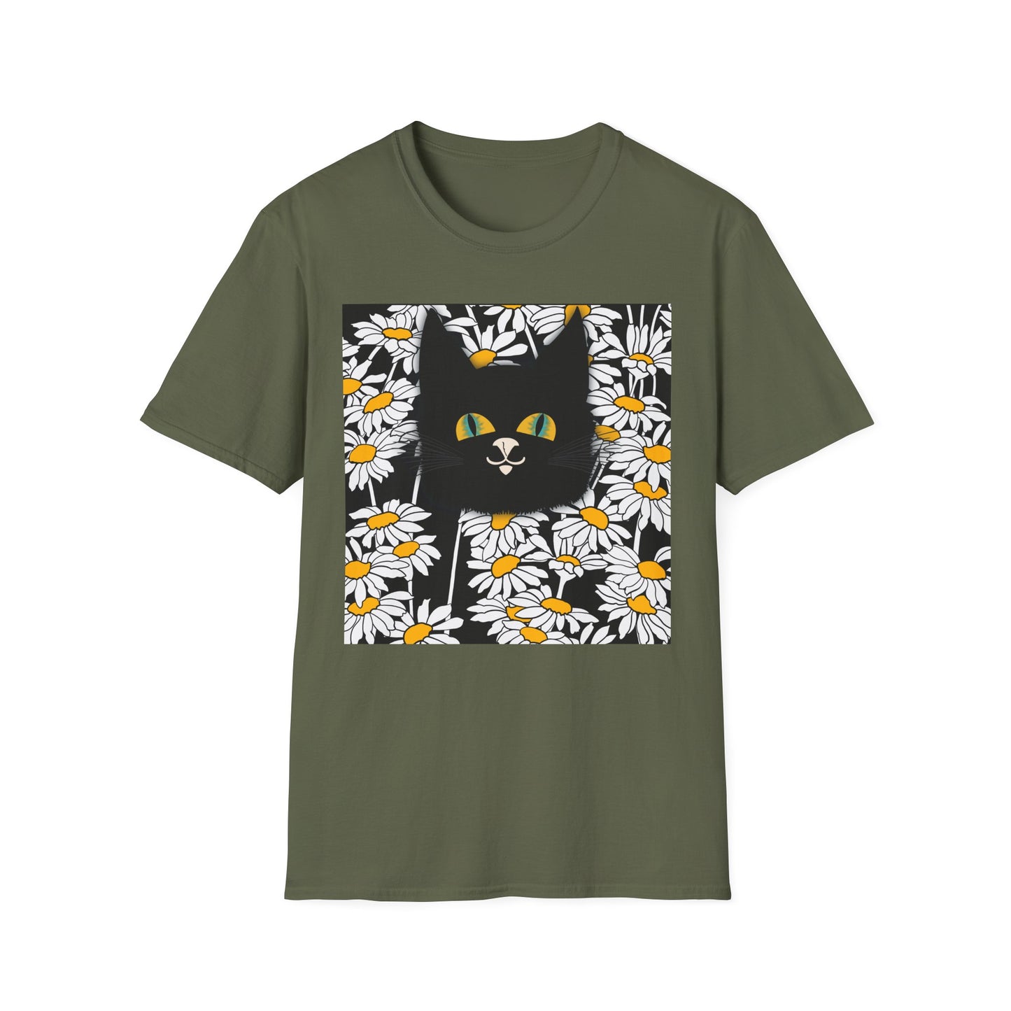 Black Cat Daisy T‑Shirt — Cute Floral Cat Graphic Tee