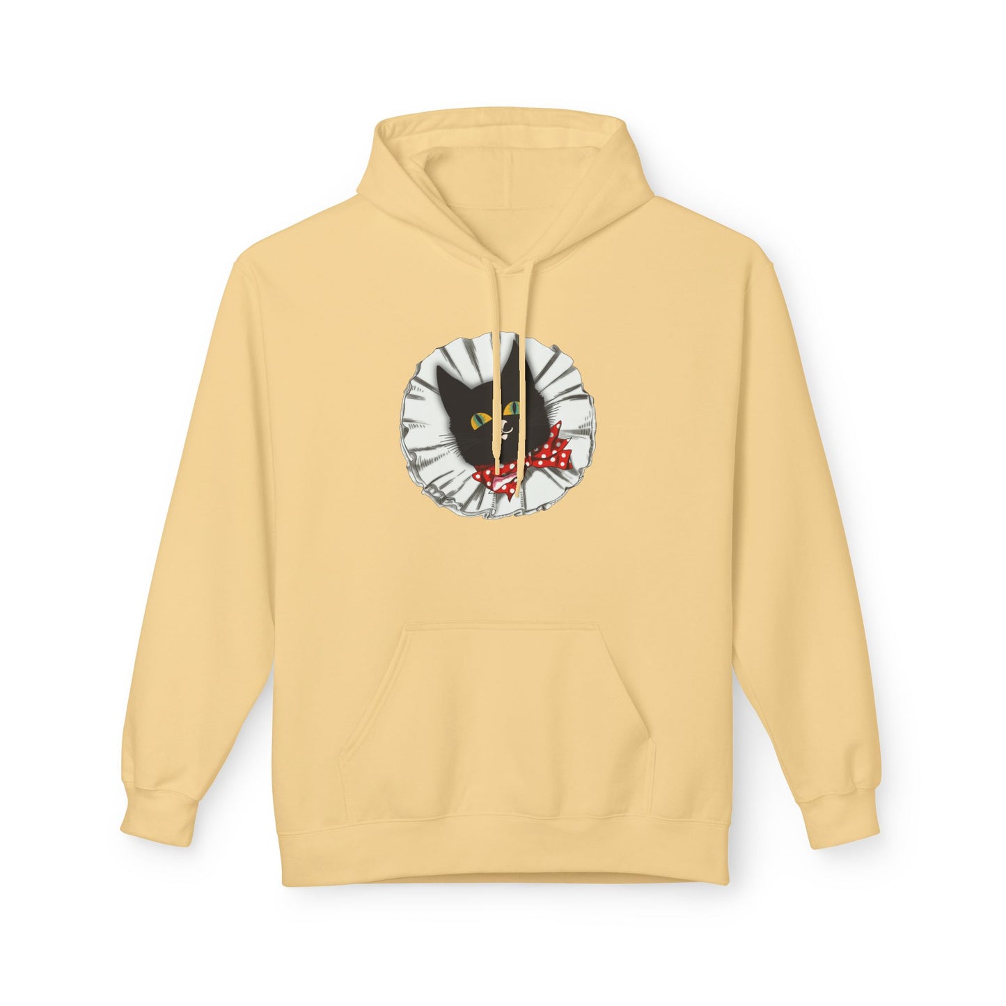 Black Cat Clown Hoodie — Cute Black Cat with Red Bow Music Lover Pullover