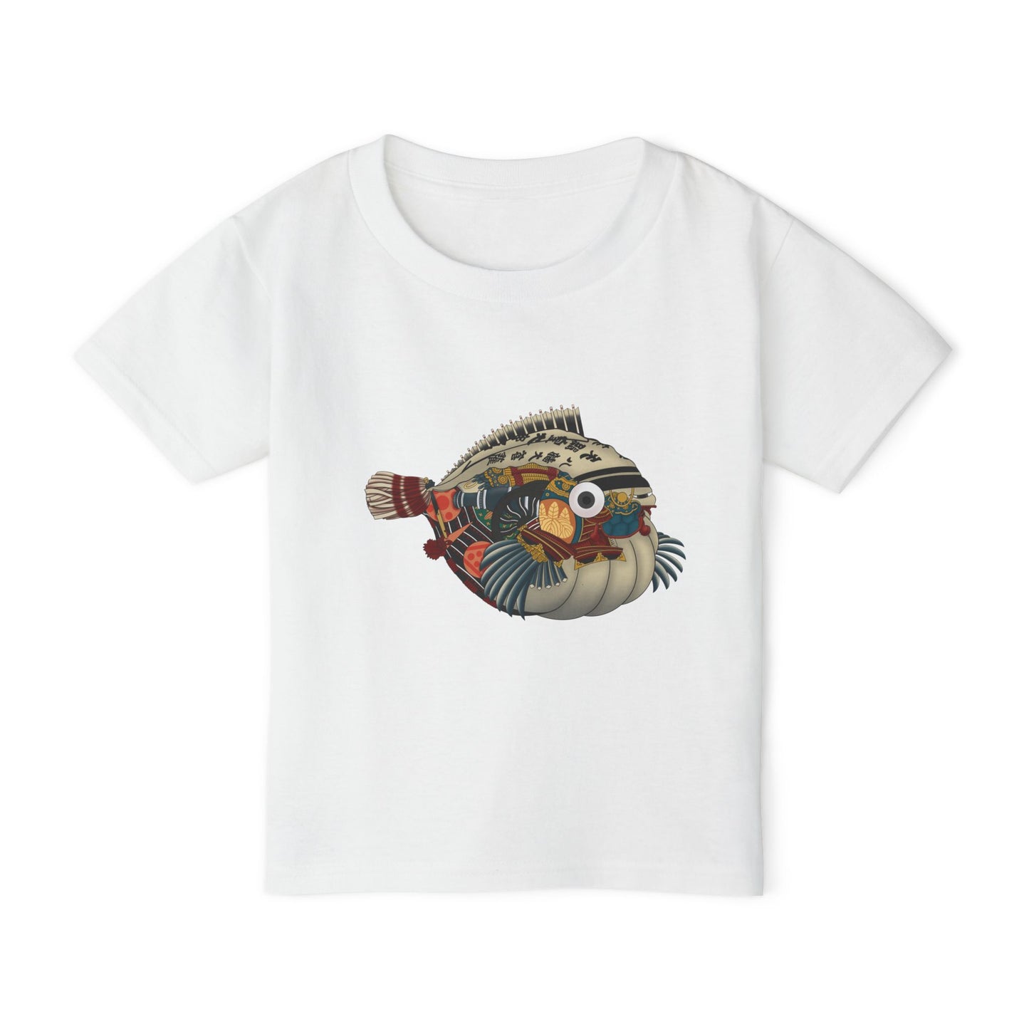 Japanese Puffer Fish Illustration Toddler T-Shirt with Colorful  — Cute Marine Animal Tee for Kids