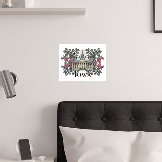 Iowa Satin Poster - Vintage State Capitol Art with Floral Design