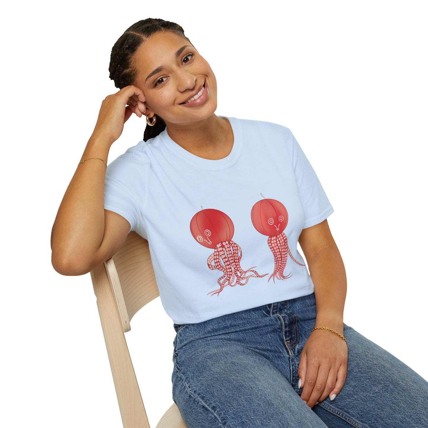 Red Jellyfish Duo by Koizumi Kawasaki TShirt — Cute Ocean Sea Creature Tees