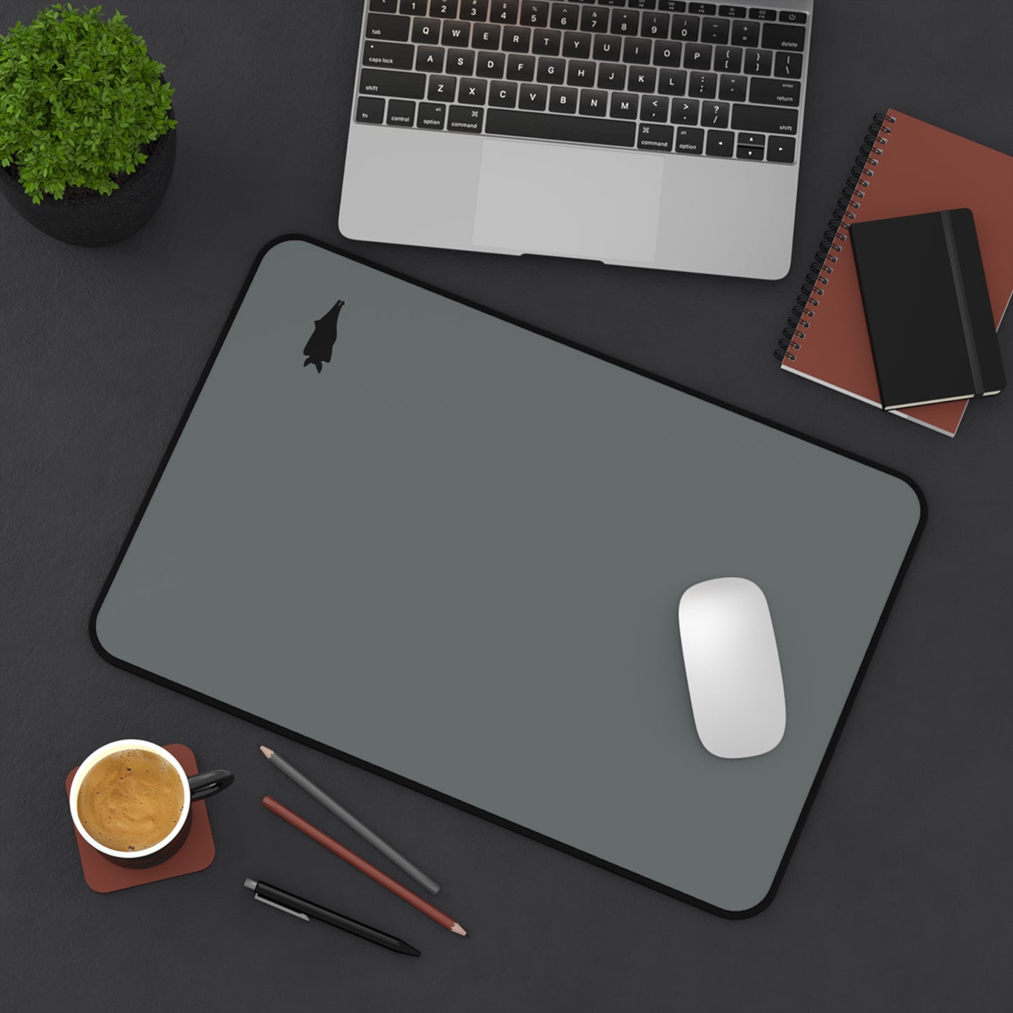Sleek Black  Bat Desk Mat - Minimalist Design for Home Office & Study