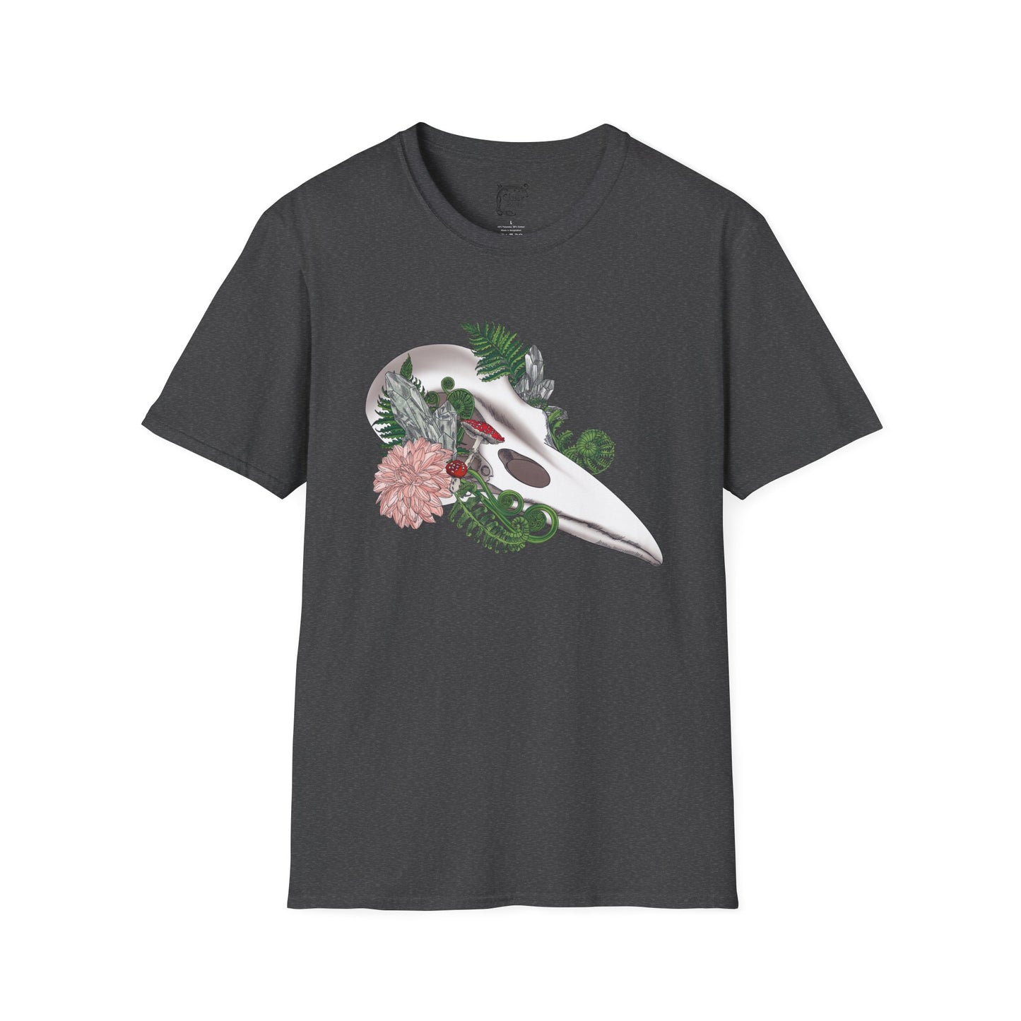 Bohemian Skull Floral T-Shirt, Unisex Softstyle Tee, Casual Wear, Nature Lover Gift, Unique Graphic Tee, Eco-Friendly Shirt