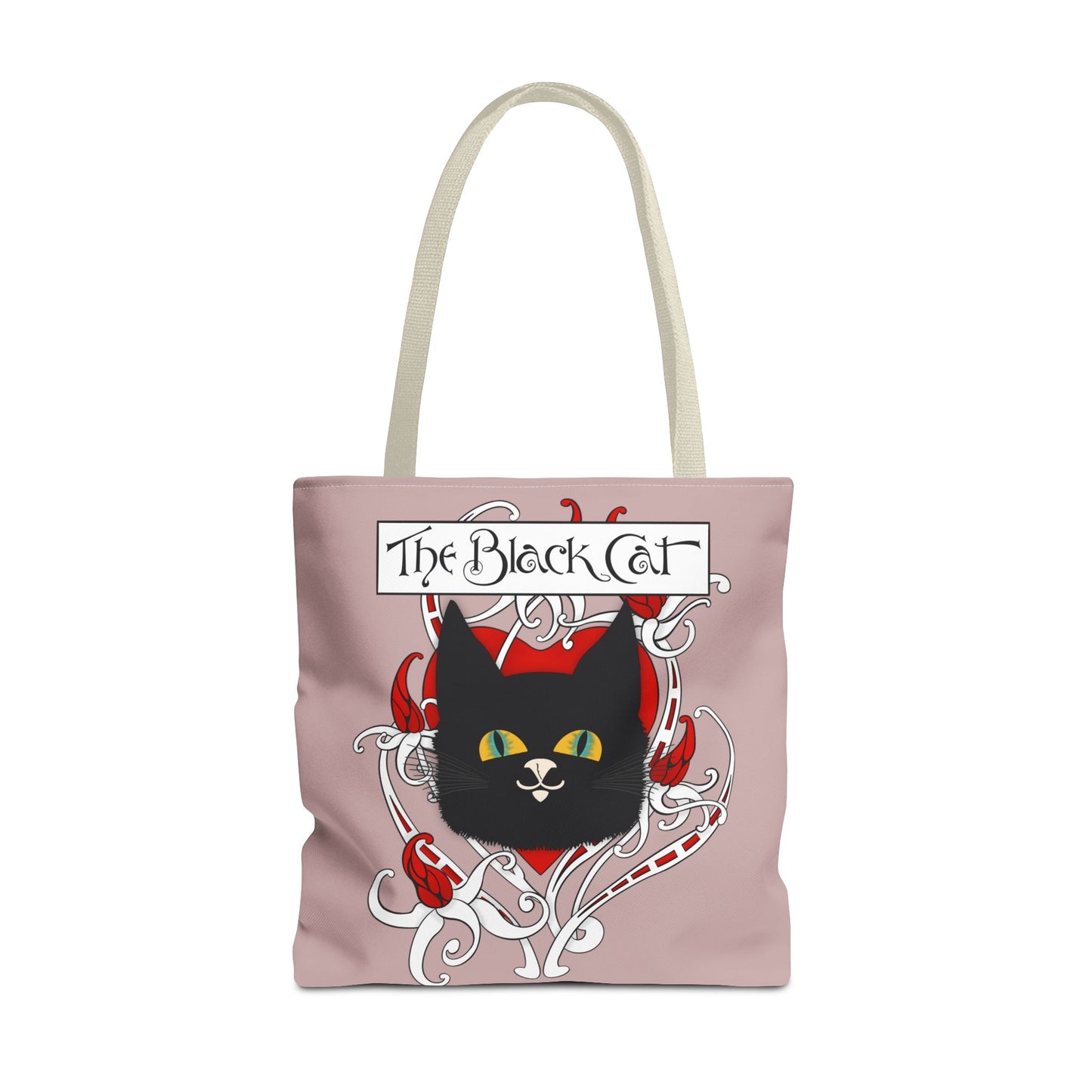 Black Cat Heart Tote Bag — 'The Black Cat' Gothic Vintage Cat Illustration Beach & Market Bag
