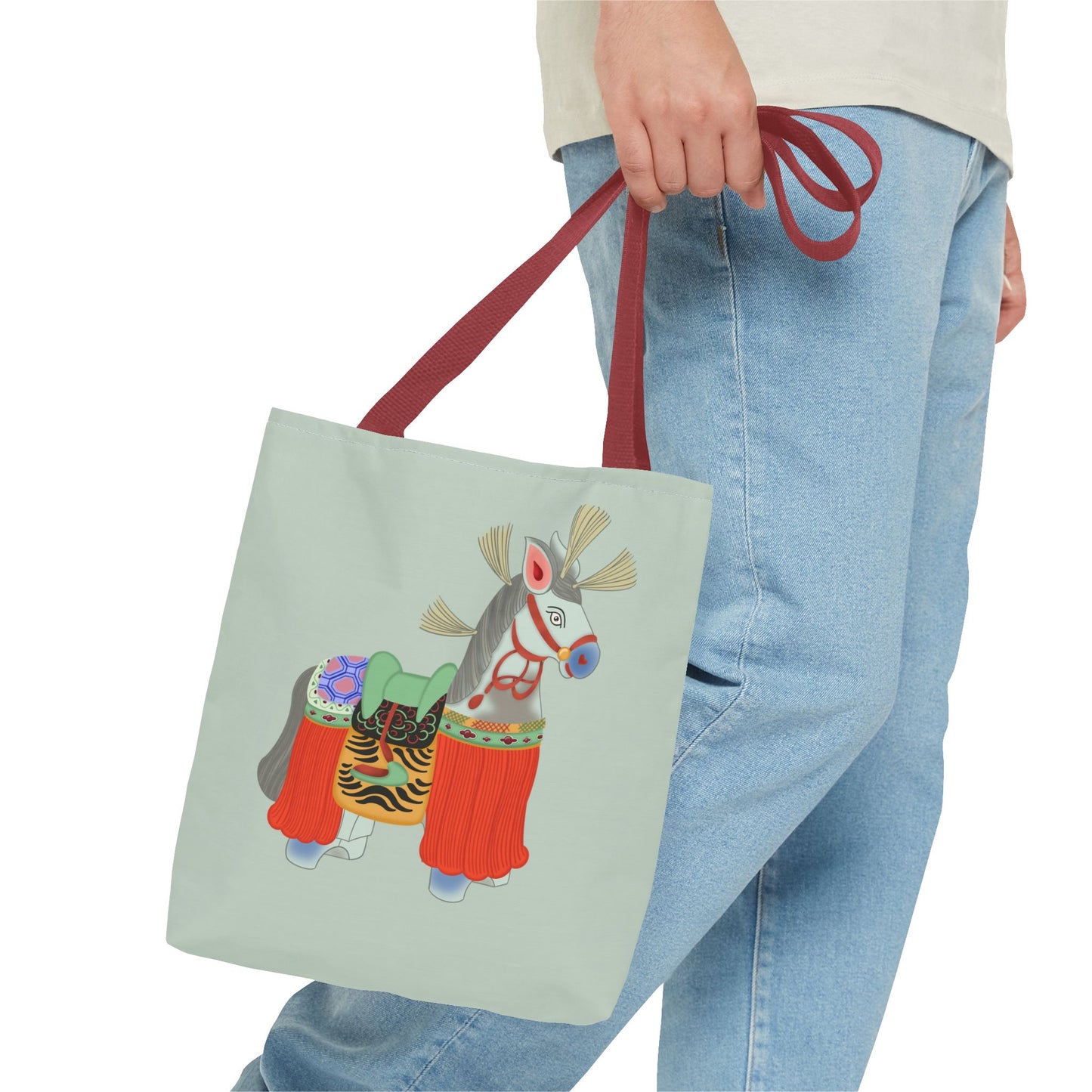 Japanese Folk Toy Horse Tote Bag — Colorful Ethnic Pattern AOP Shopper