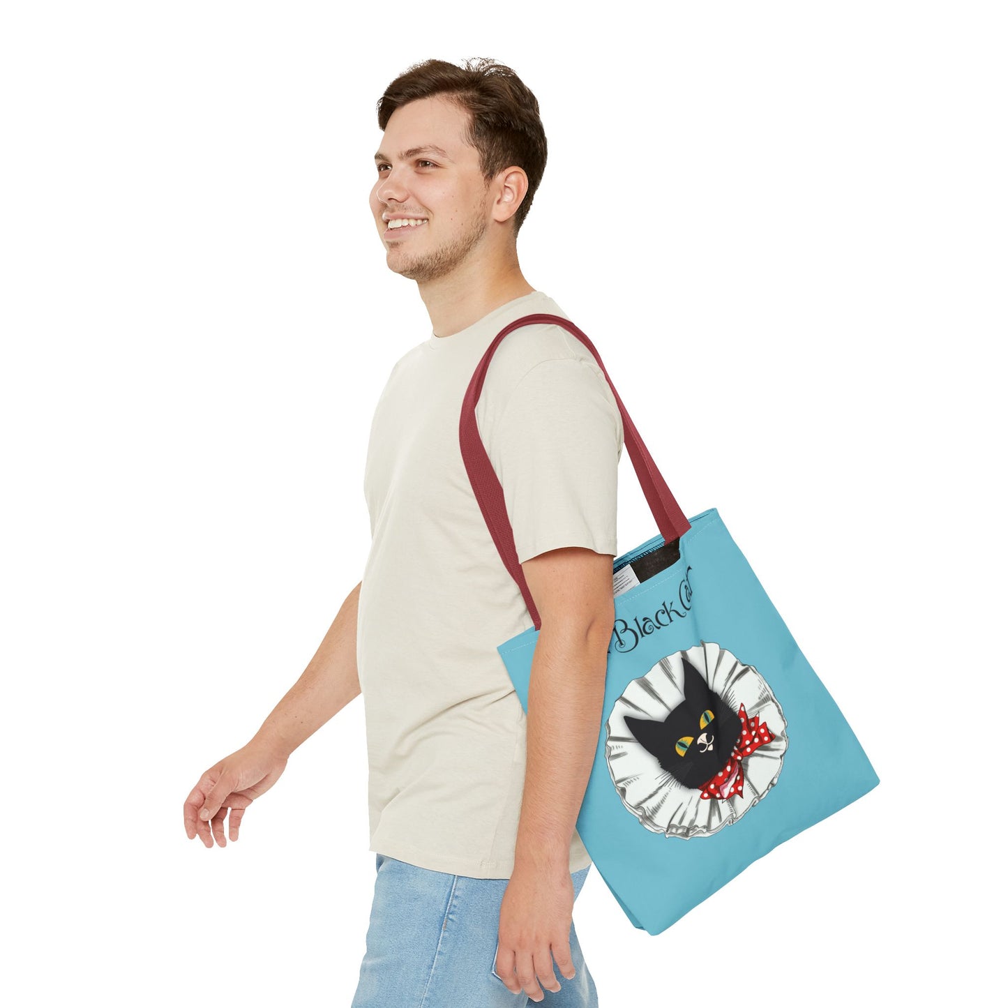 The Black Cat Clown Blue Tote Bag — Cute Vintage Cat Illustration Tote