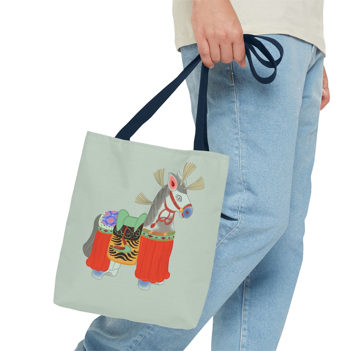 Japanese Folk Toy Horse Tote Bag — Colorful Ethnic Pattern AOP Shopper