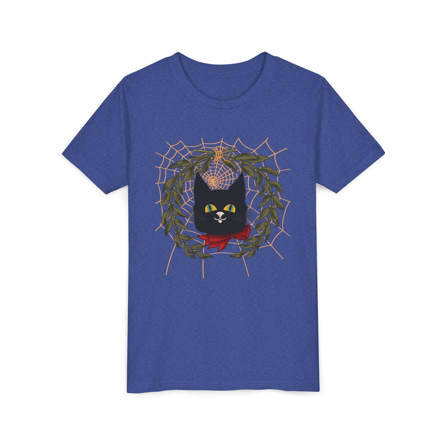 Youth Tee — Black Cat Wreath Holiday Shirt