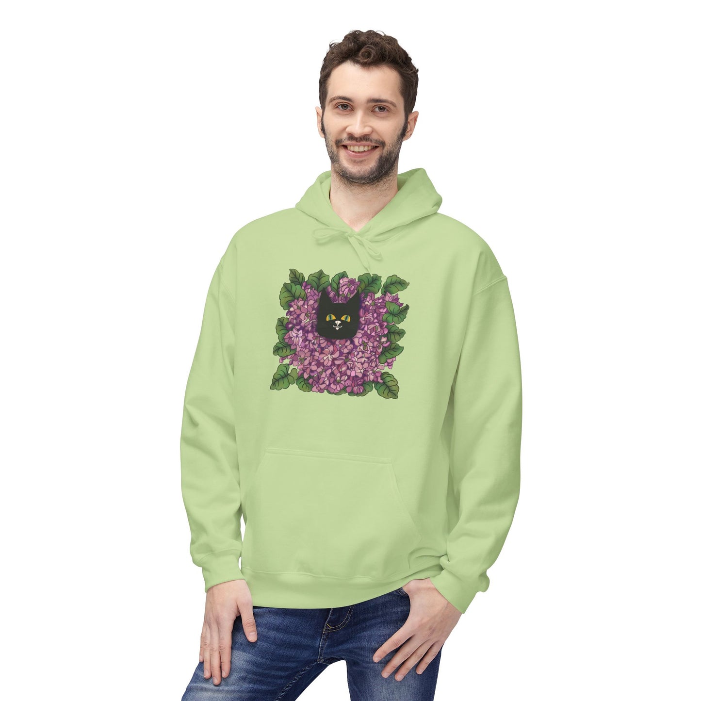 Lillac Black Cat Hoodie — Vintage Purple Lilac Graphic Pullover