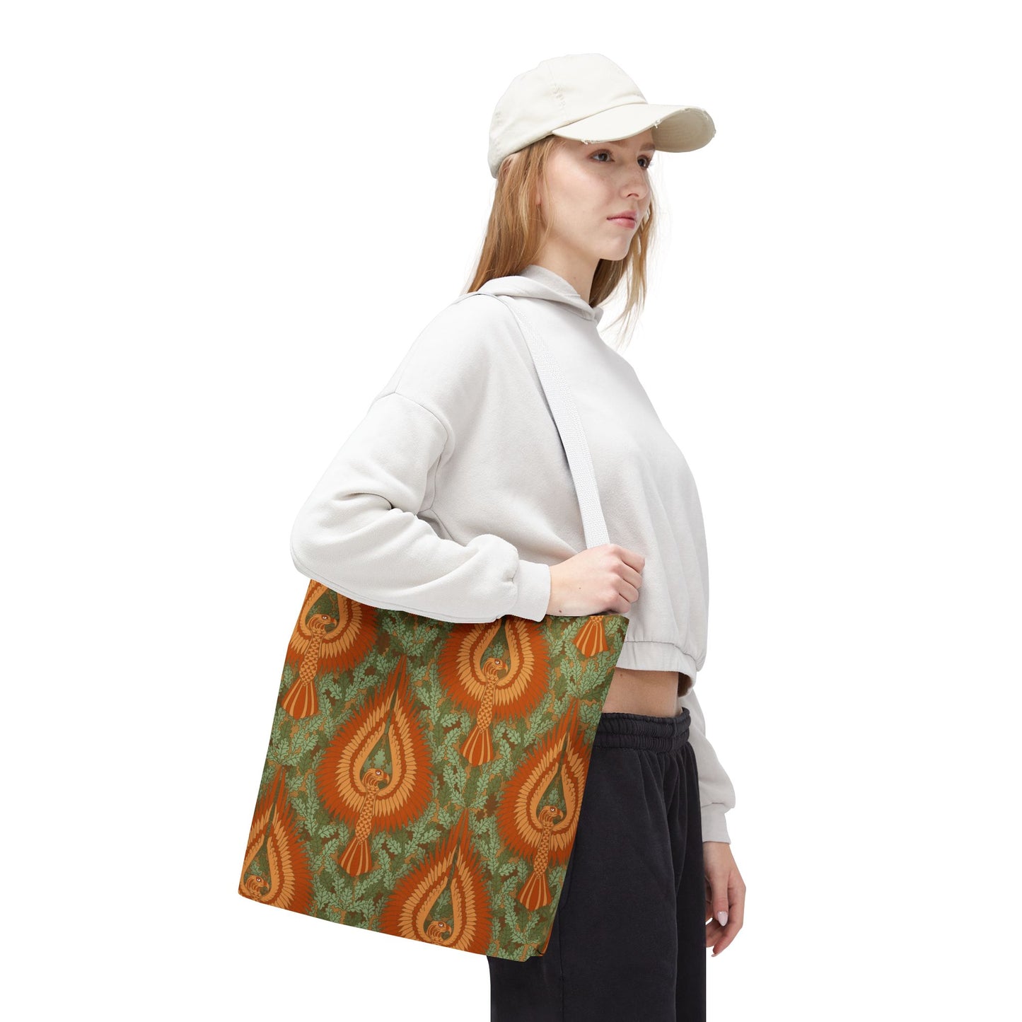 Vintage Phoenix Pattern Tote Bag — Boho Orange Green All-Over Print
