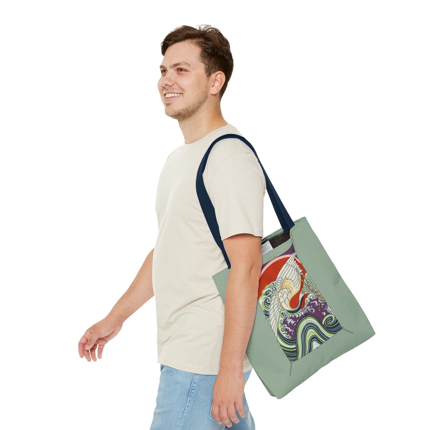 Japanese Vintage Wave & Crane Art Print Tote