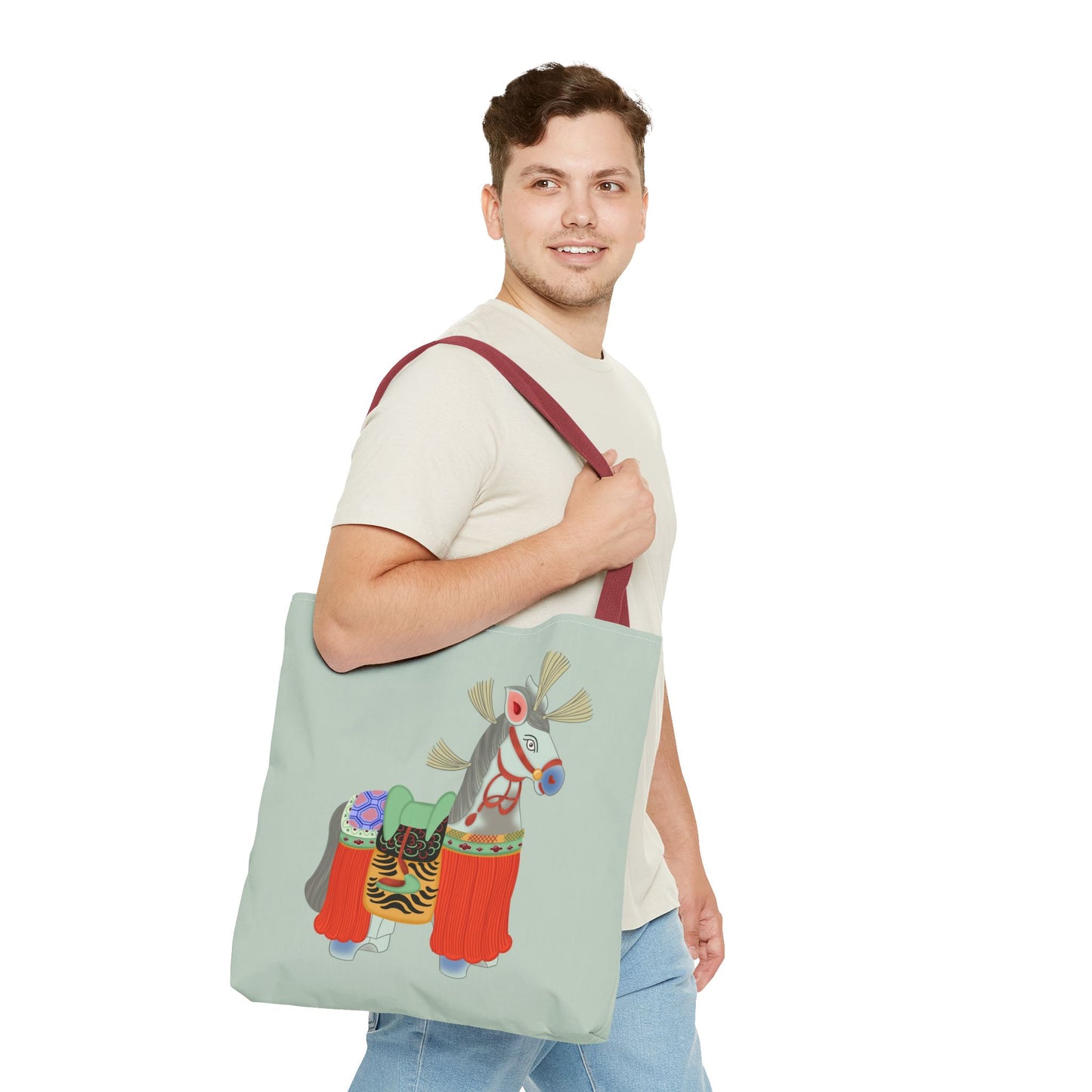 Japanese Folk Toy Horse Tote Bag — Colorful Ethnic Pattern AOP Shopper