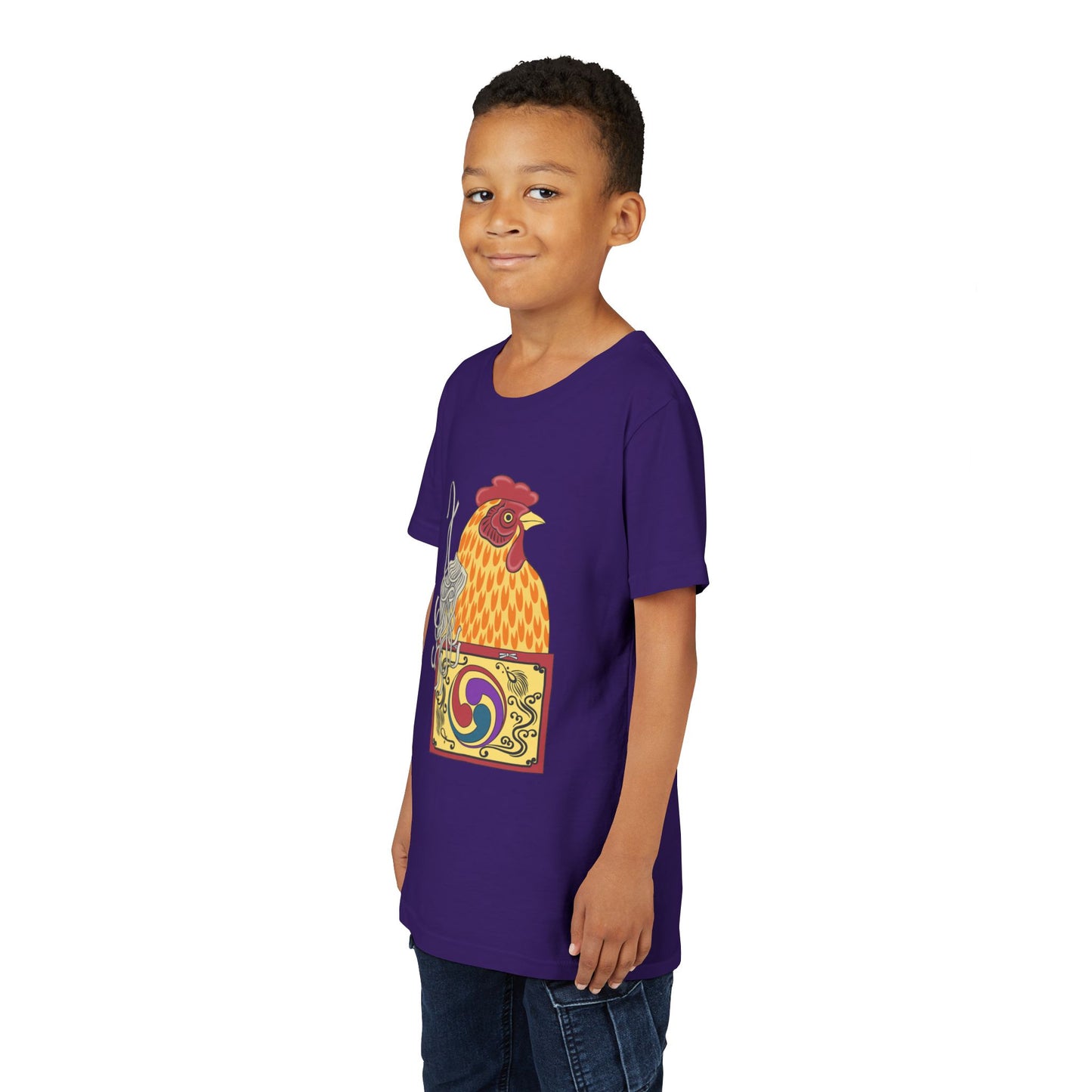 Japanese Rooster  Youth T-Shirt — Colorful Rooster Shimizu Seifū