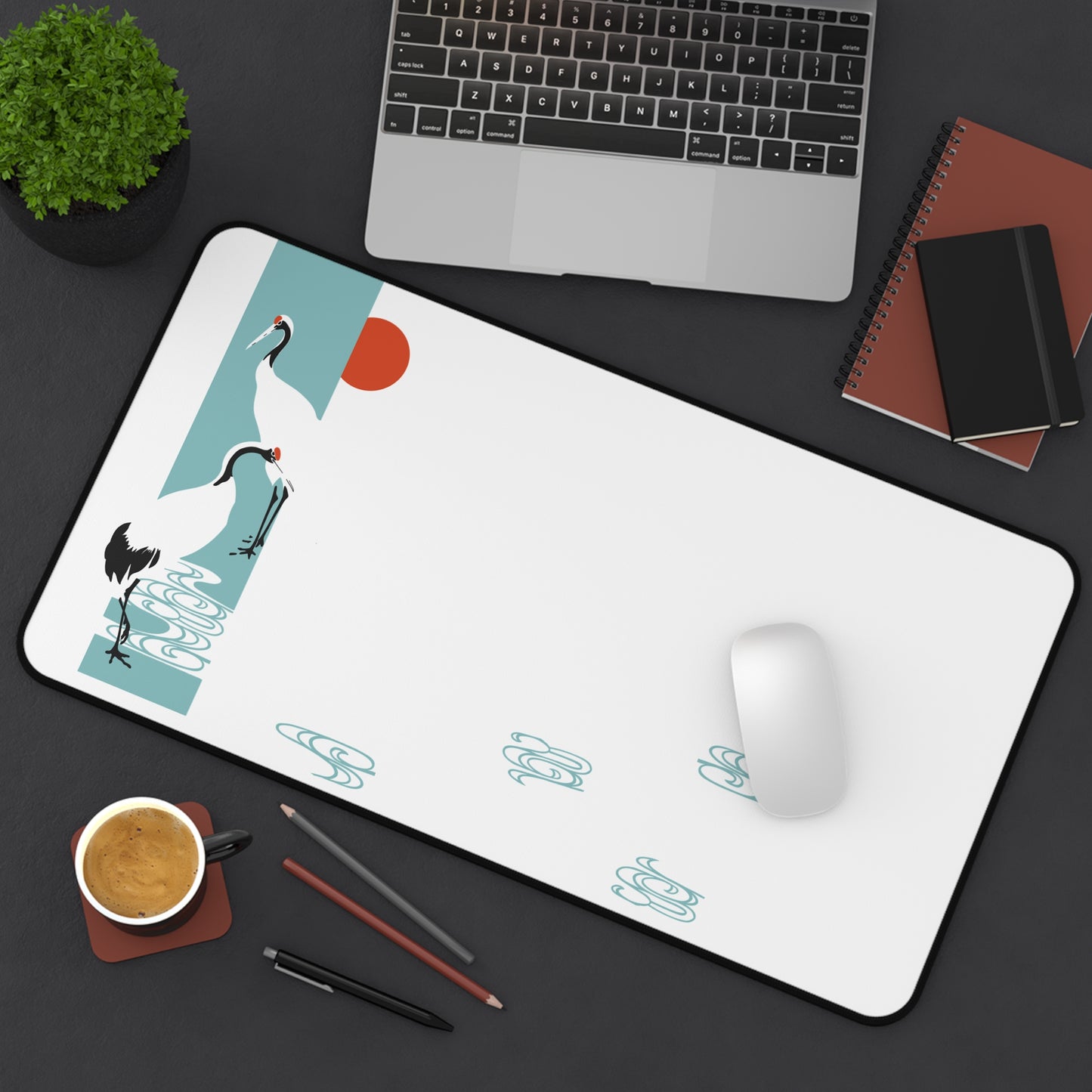 Elegant Japanese Crane Desk Mat