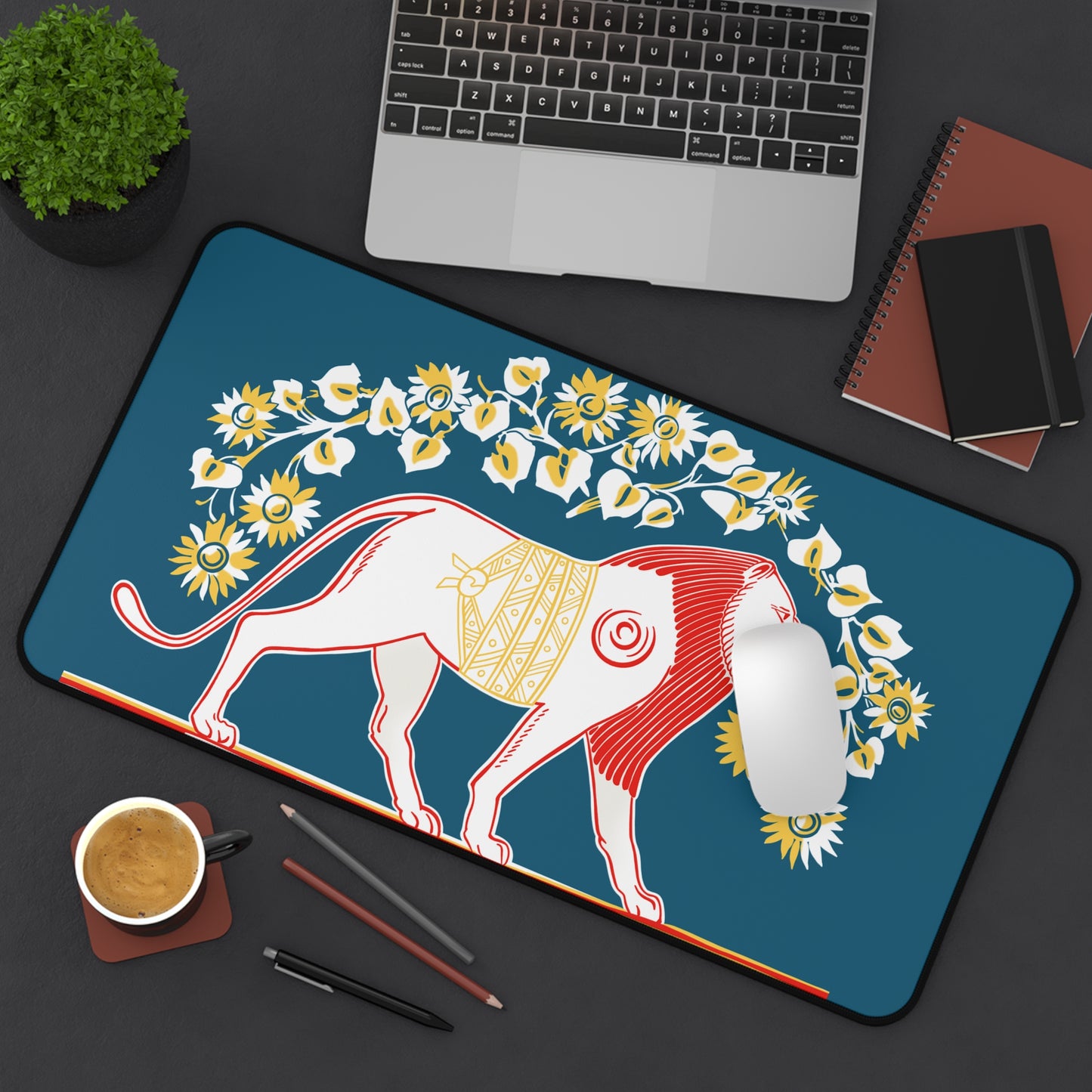 Vintage Lion Desk Mat with Floral Design