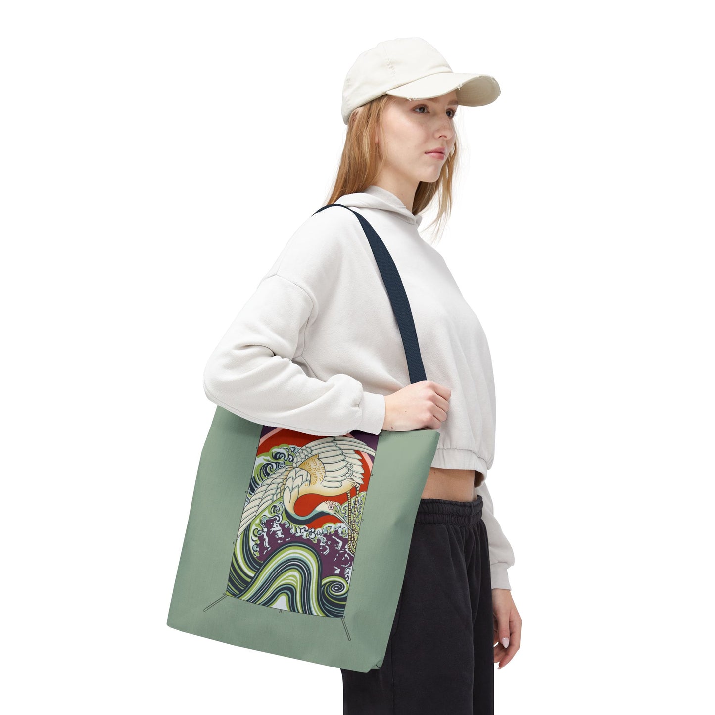 Japanese Vintage Wave & Crane Art Print Tote