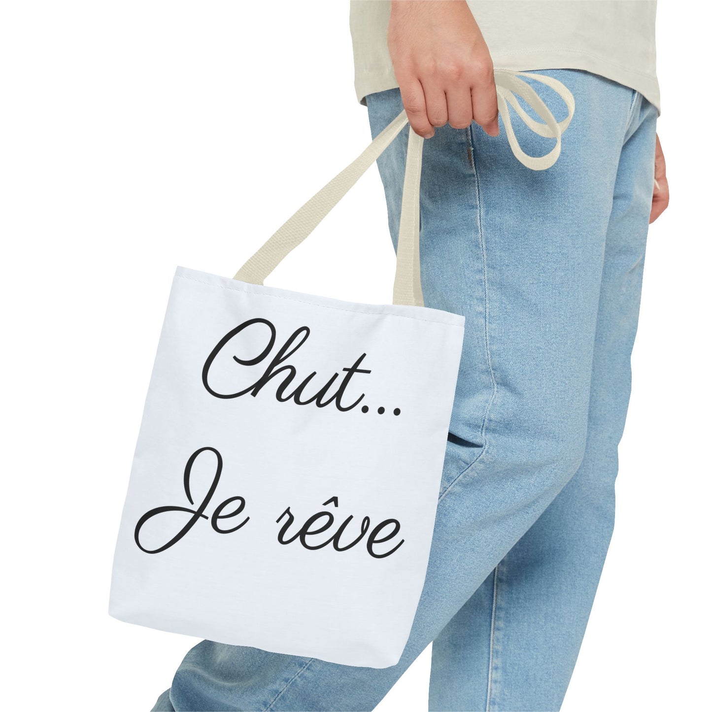 Tote Bag — "Chut... Je rêve" French Script Reversible Tote