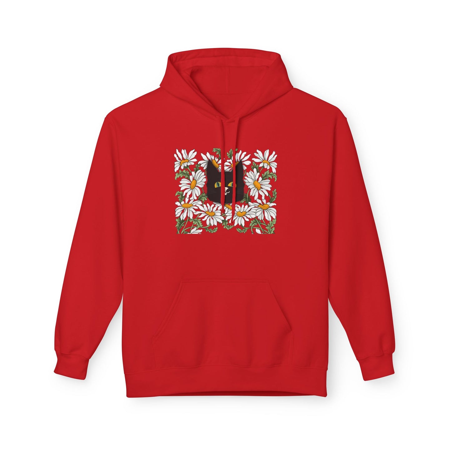 Black Cat in Daisies Hoodie – Floral Cat Graphic Pullover