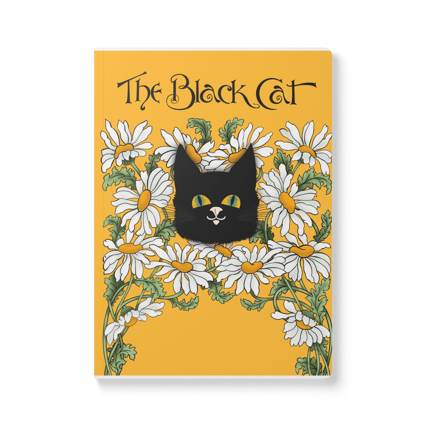 The Black Cat Daisy Journal — Softcover Notebook with Illustrated Floral Cover