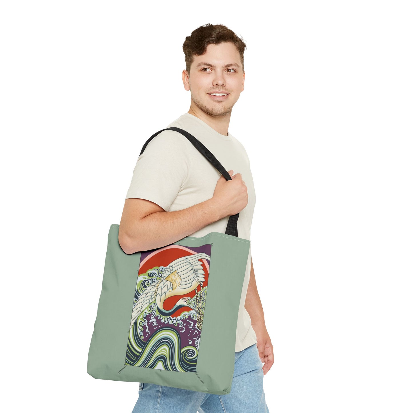 Japanese Vintage Wave & Crane Art Print Tote