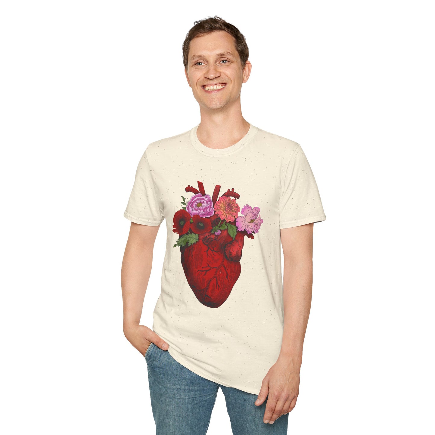 Floral Anatomical Heart T-Shirt — Botanical Heart Illustration Tee
