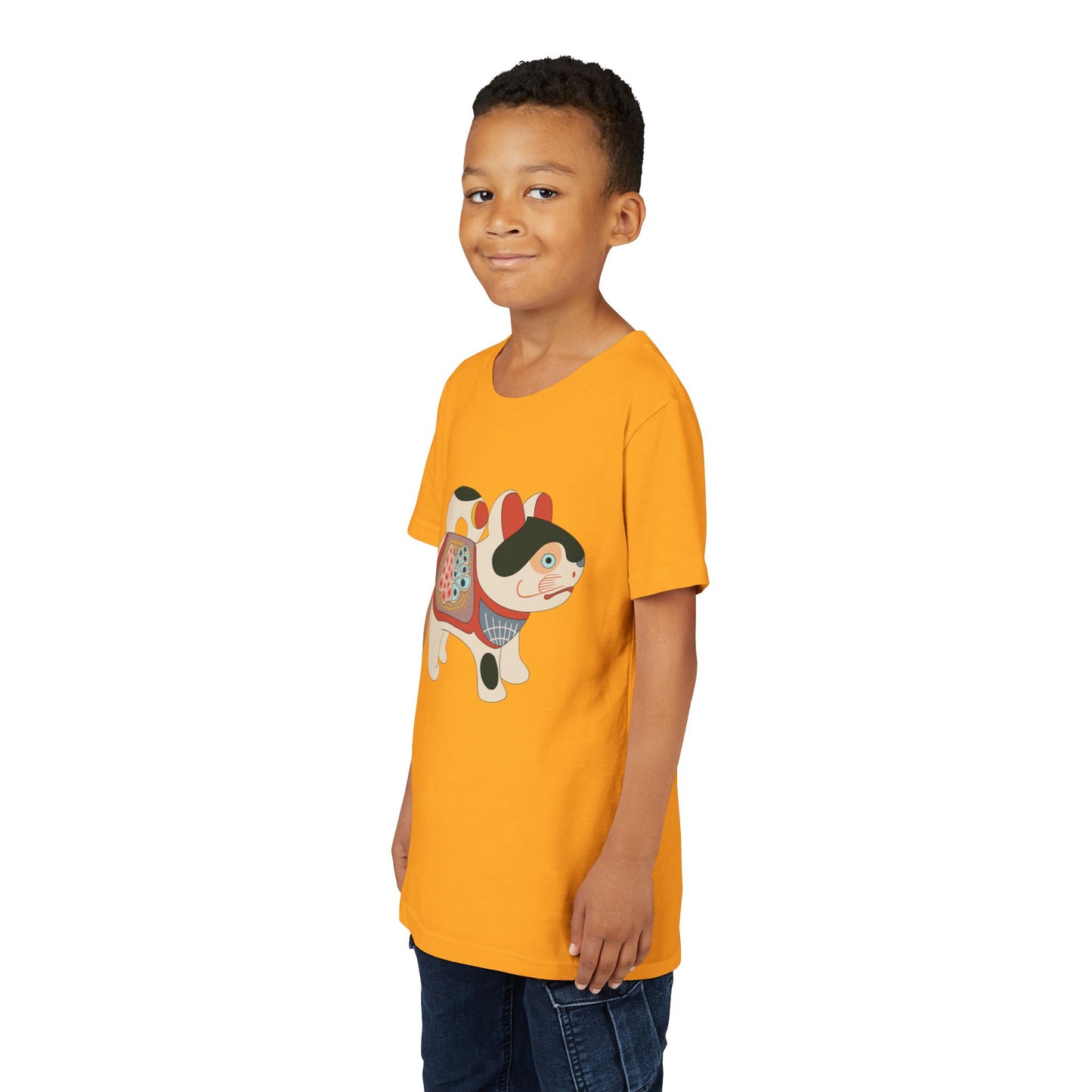 Lucky Inu Hariko illustration by Kawasaki Kyosen Youth Tshirt— Japanese Lucky Cat Tee