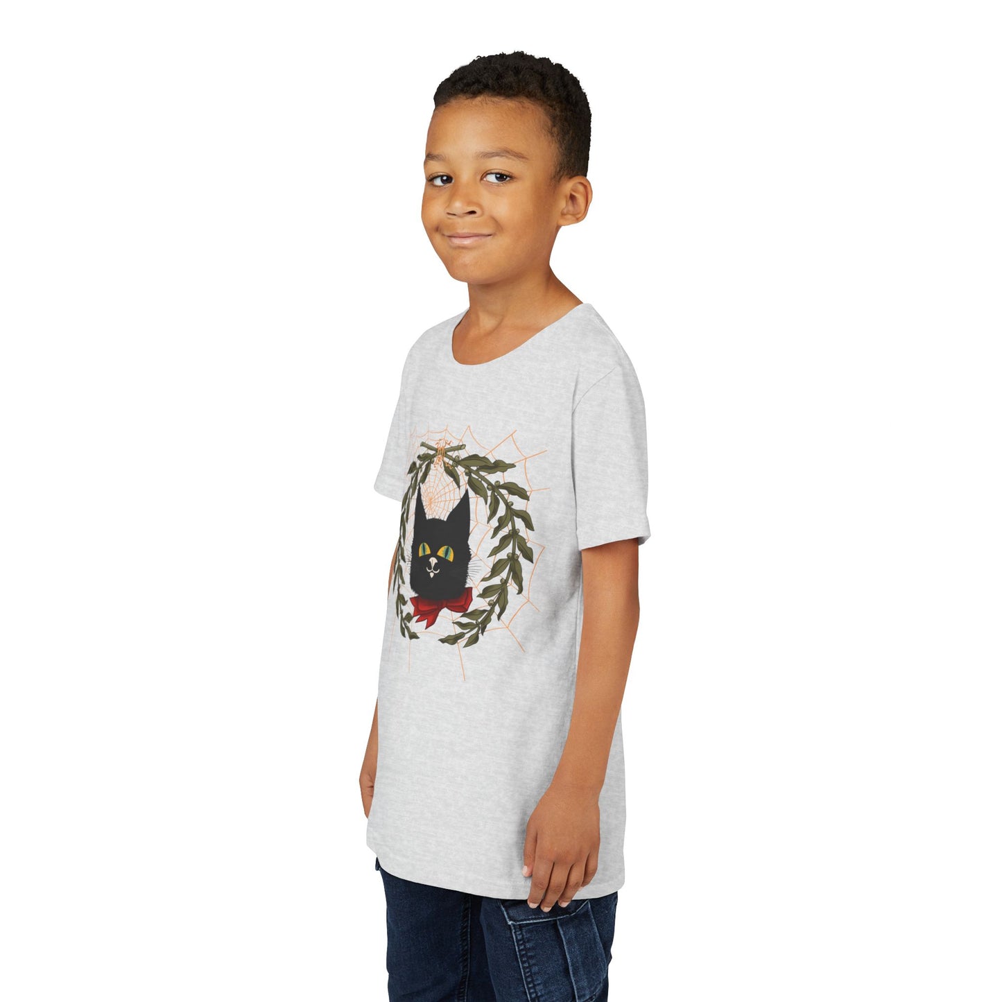 Youth Tee — Black Cat Wreath Holiday Shirt