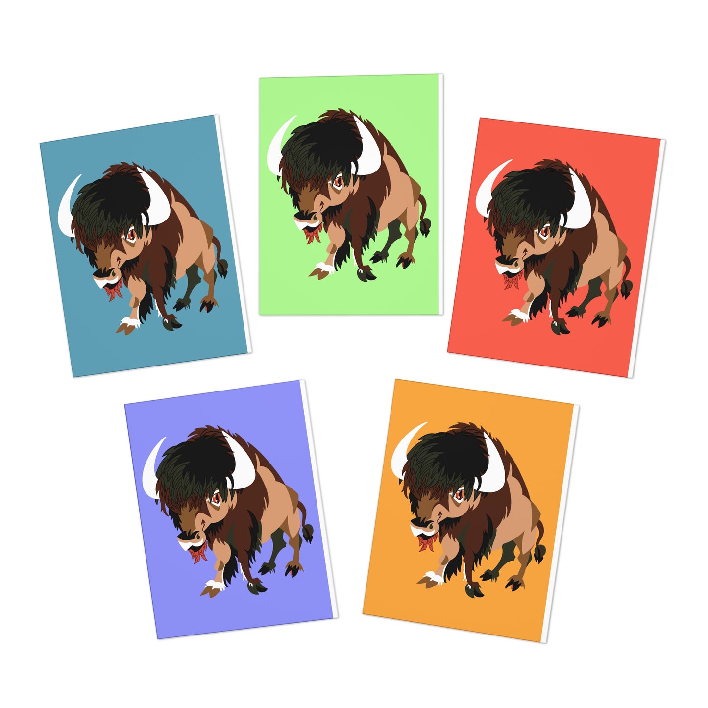 Cute colorful Bison with quotes Greeting Cards