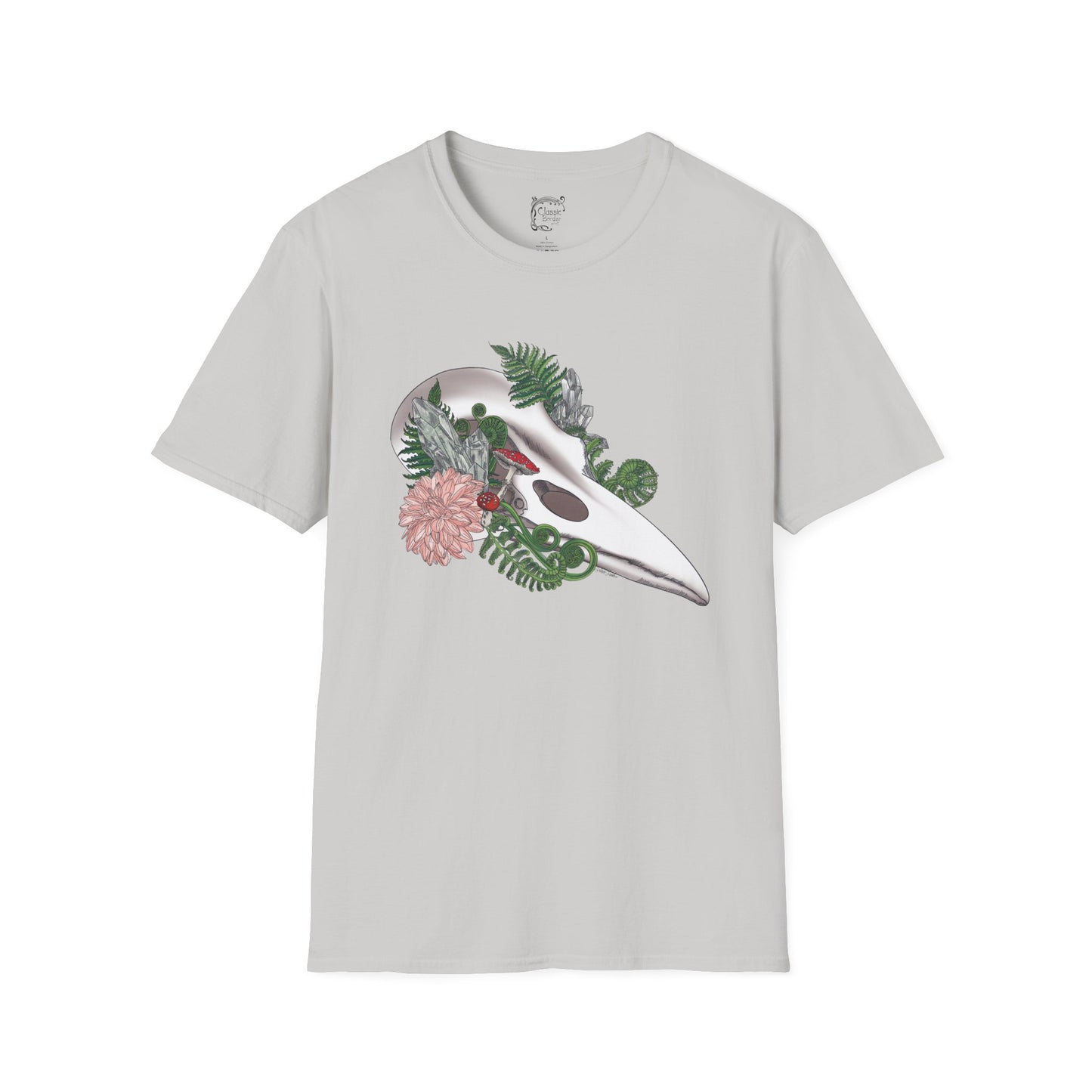 Bohemian Skull Floral T-Shirt, Unisex Softstyle Tee, Casual Wear, Nature Lover Gift, Unique Graphic Tee, Eco-Friendly Shirt