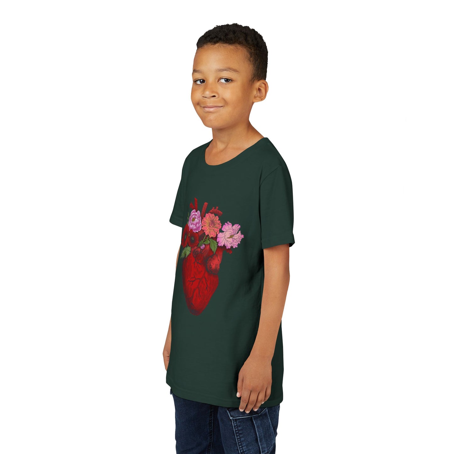 Floral Heart Youth Tee — Floral Anatomical Heart Graphic Kids T-Shirt