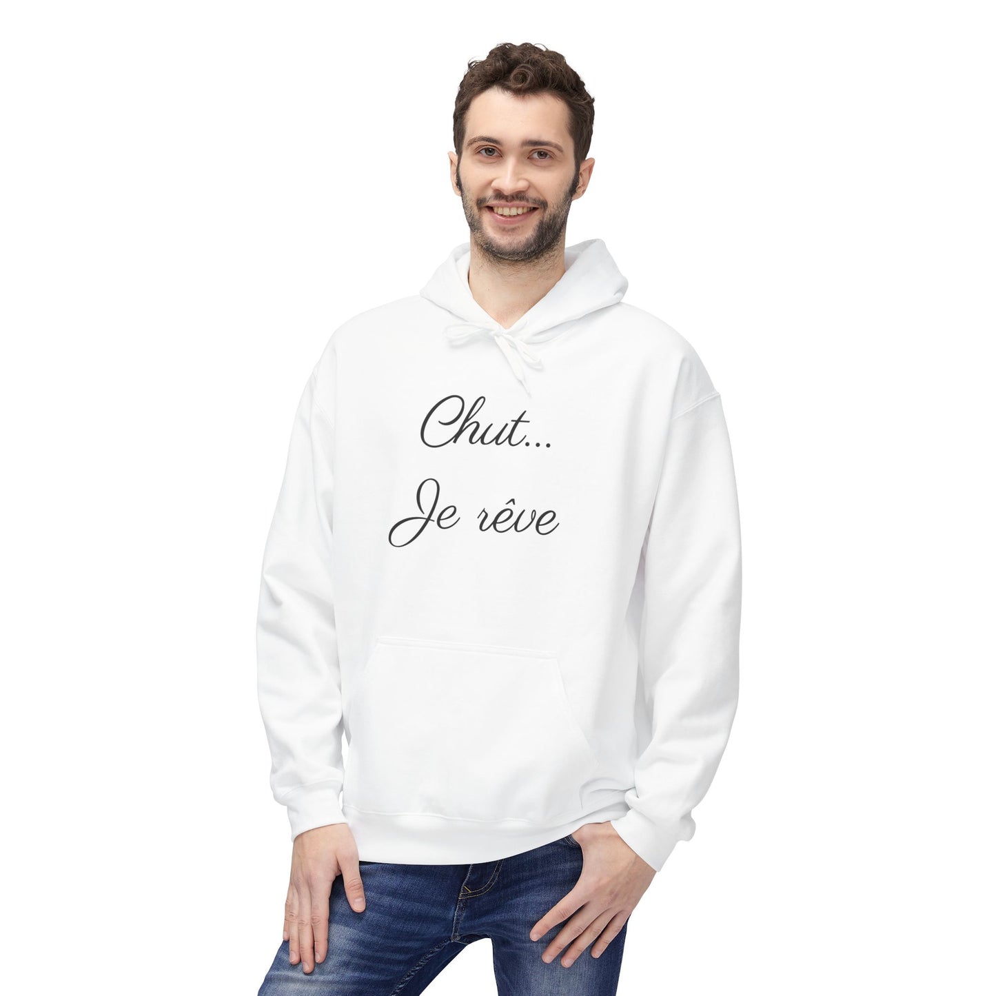 Hoodie — "Chut... Je rêve" Minimal French Script Pullover