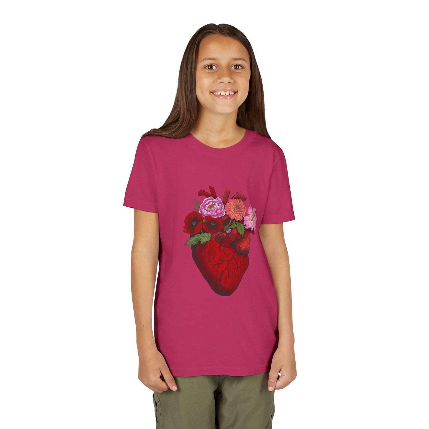 Floral Heart Youth Tee — Floral Anatomical Heart Graphic Kids T-Shirt