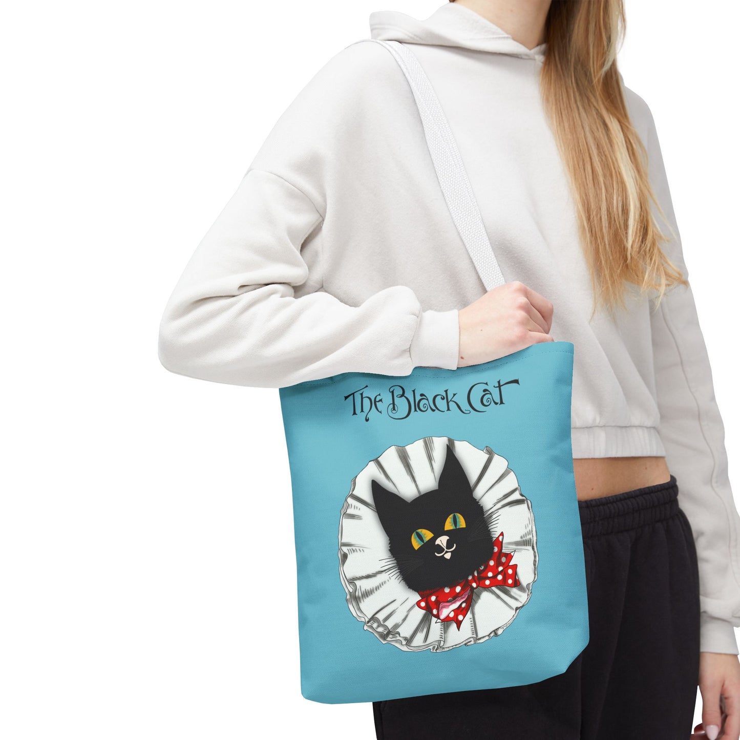 The Black Cat Clown Blue Tote Bag — Cute Vintage Cat Illustration Tote