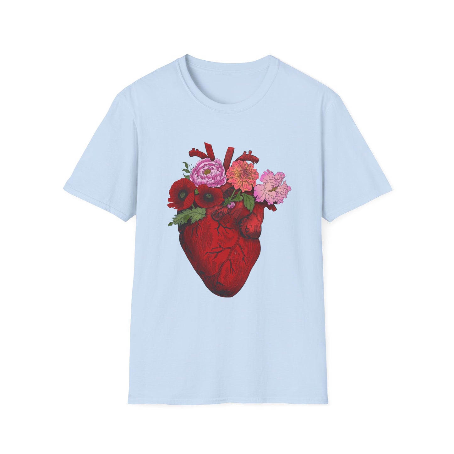 Floral Anatomical Heart T-Shirt — Botanical Heart Illustration Tee