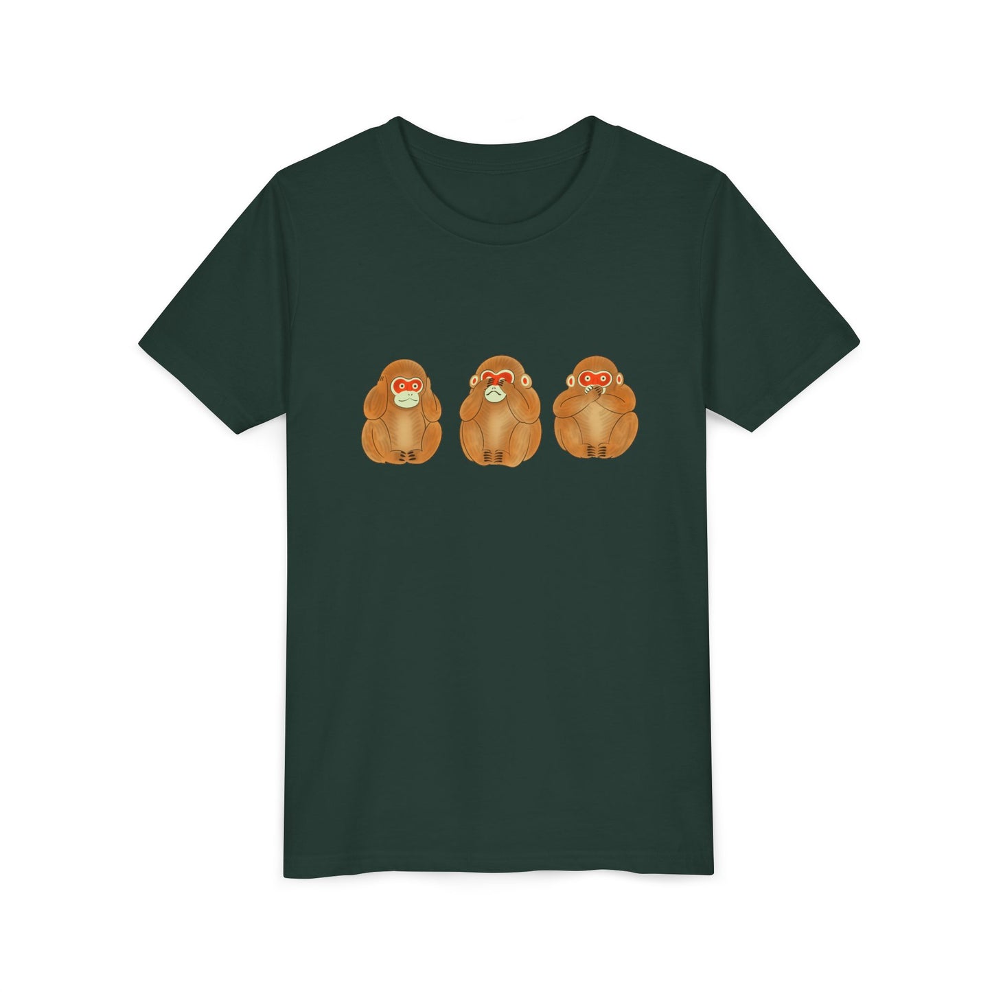 Three Wise Monkeys Fushimi clay doll Youth TShirt | Three Wise Monkeys